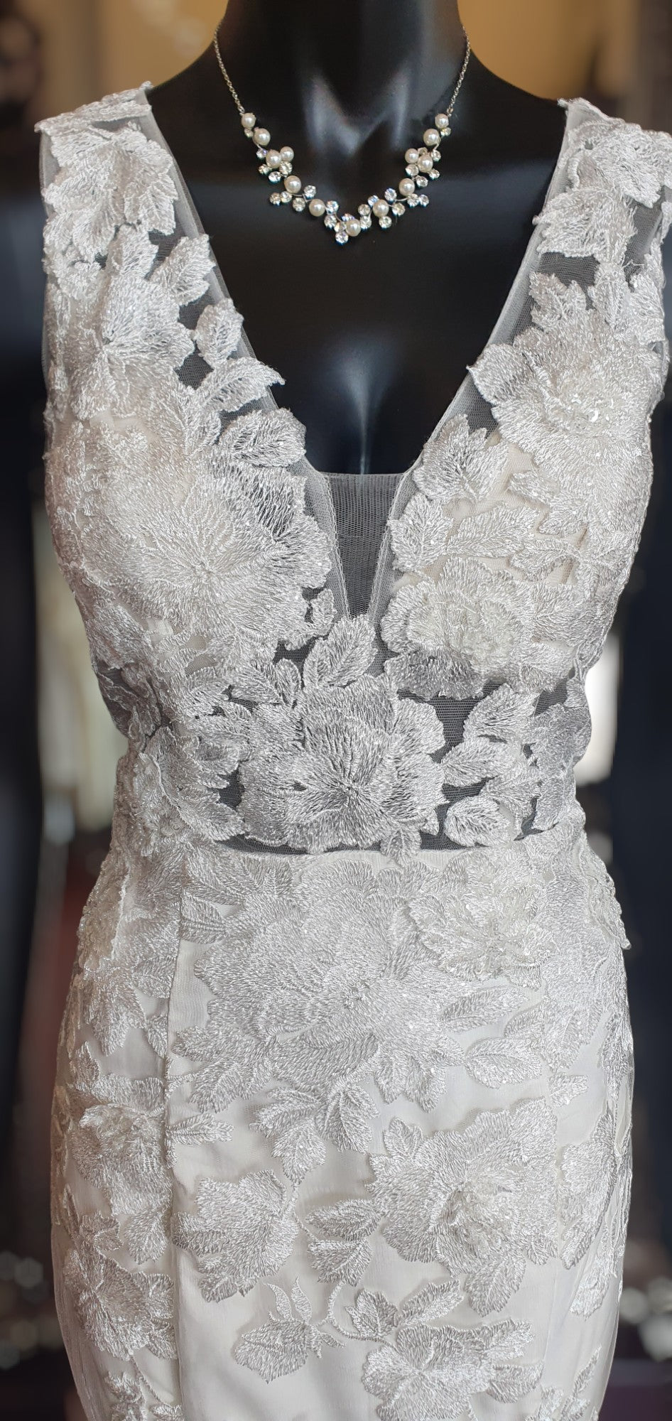 J'Adore Fit & Flare Floral Lace Sleeveless Gown