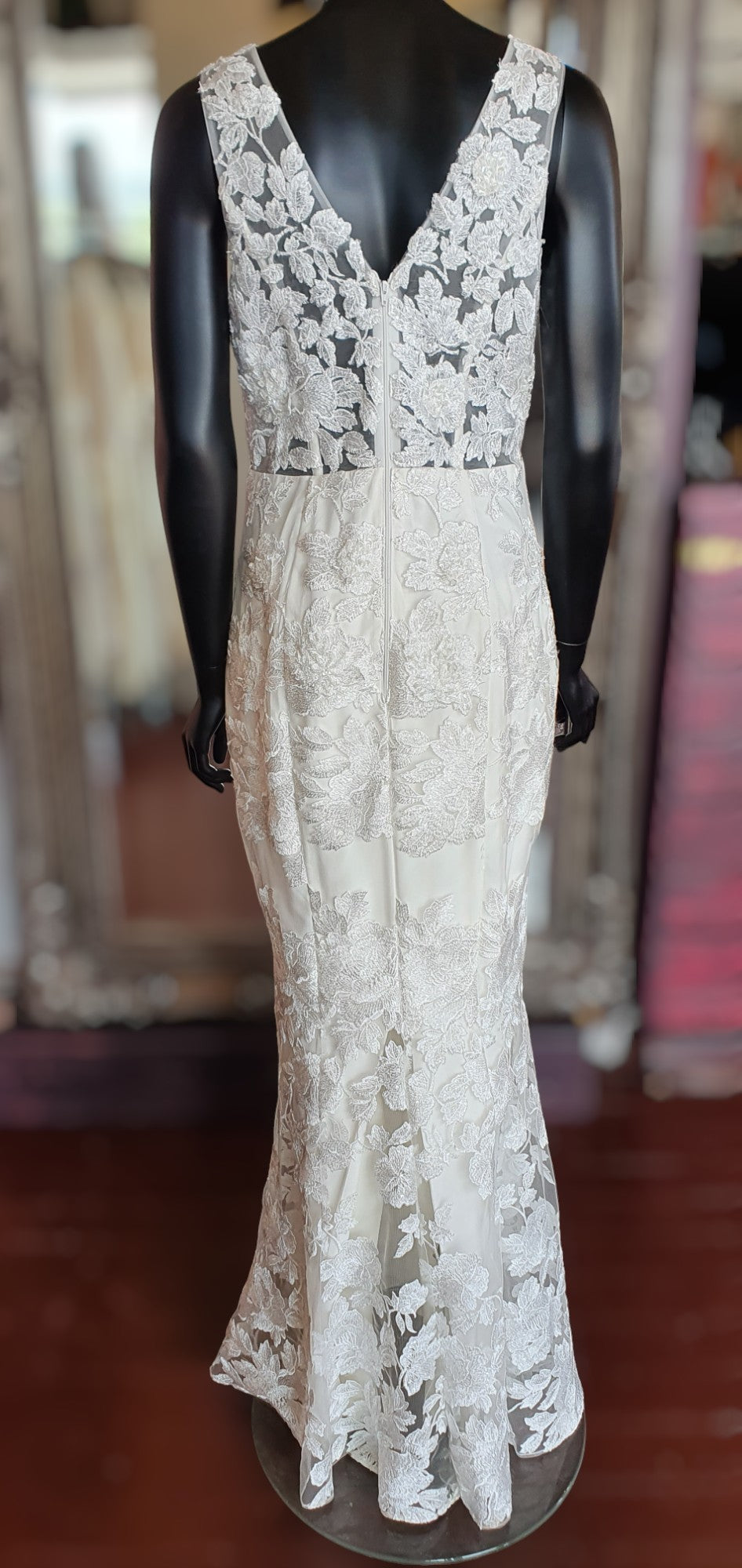 J'Adore Fit & Flare Floral Lace Sleeveless Gown