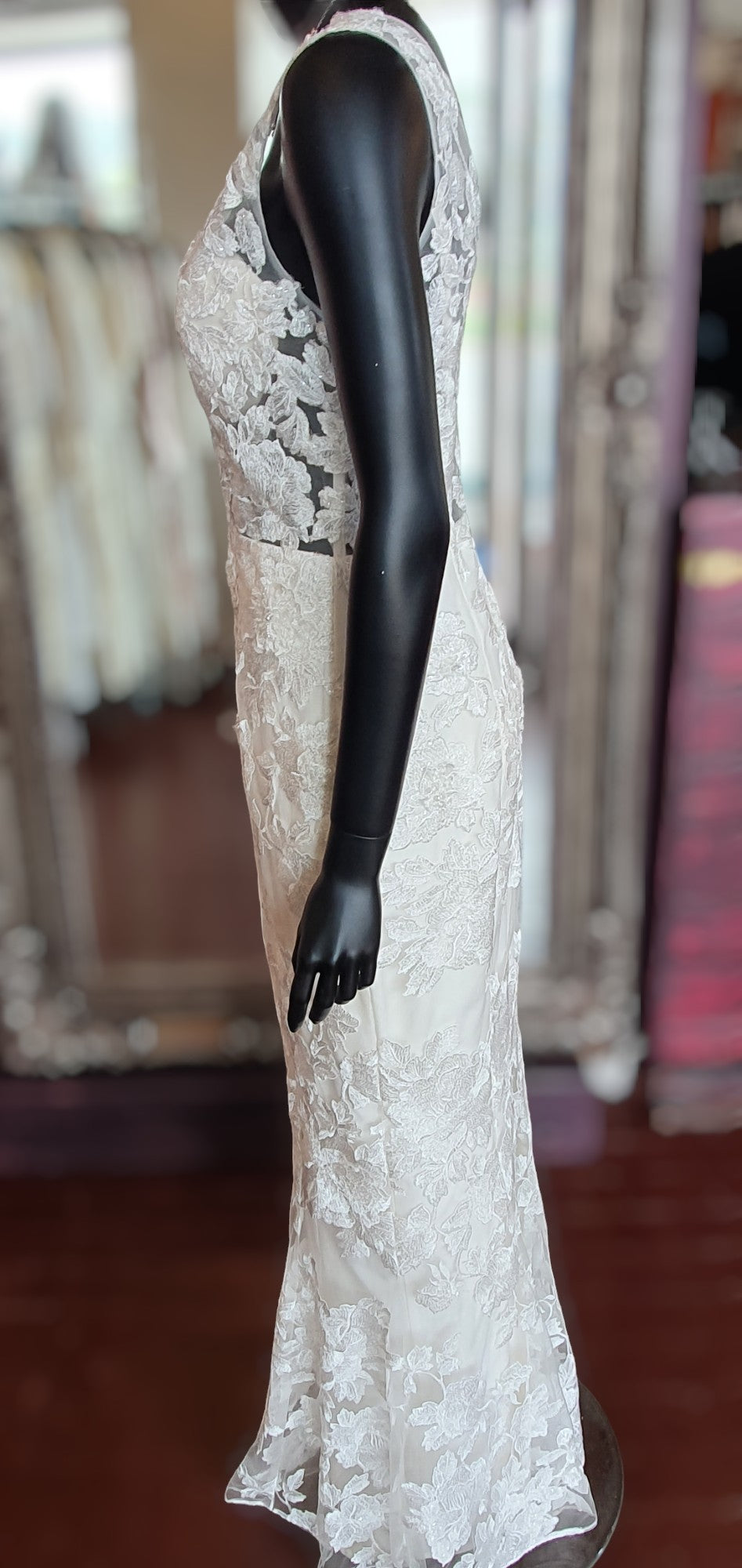 J'Adore Fit & Flare Floral Lace Sleeveless Gown