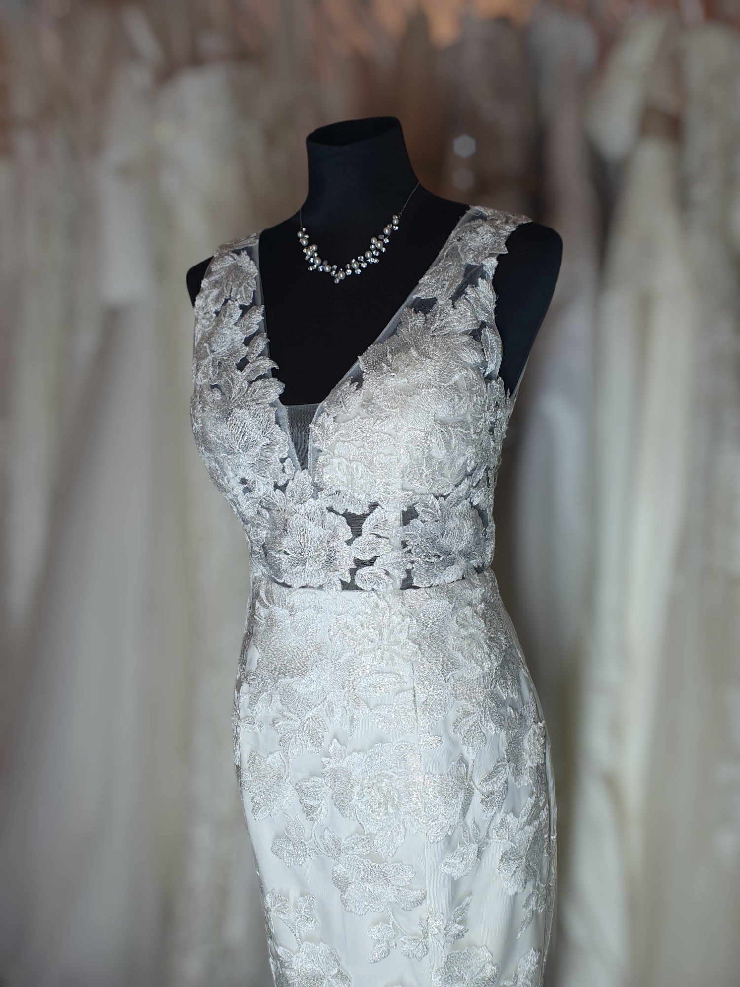 J'Adore Fit & Flare Floral Lace Sleeveless Gown