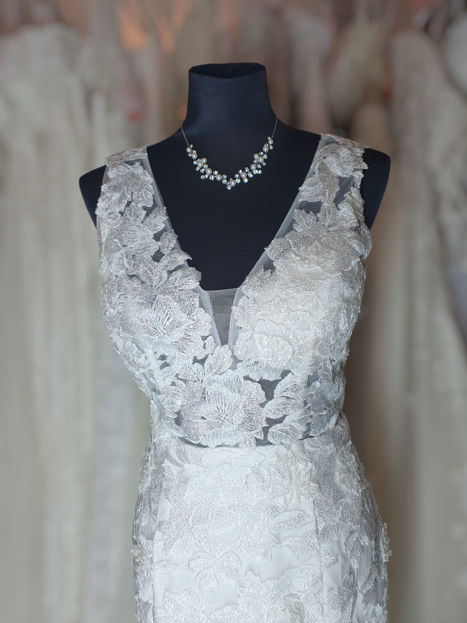 J'Adore Fit & Flare Floral Lace Sleeveless Gown