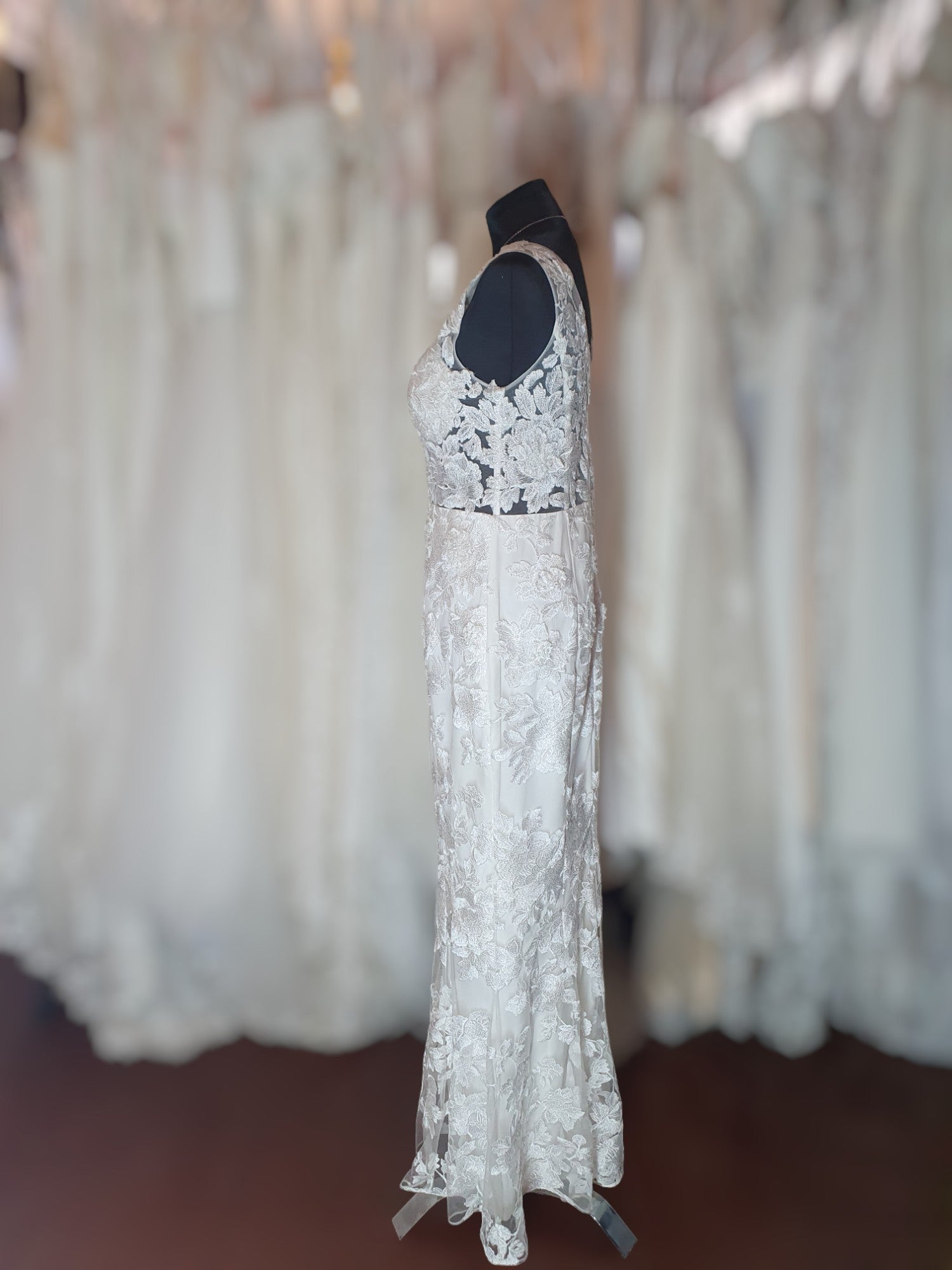 J'Adore Fit & Flare Floral Lace Sleeveless Gown