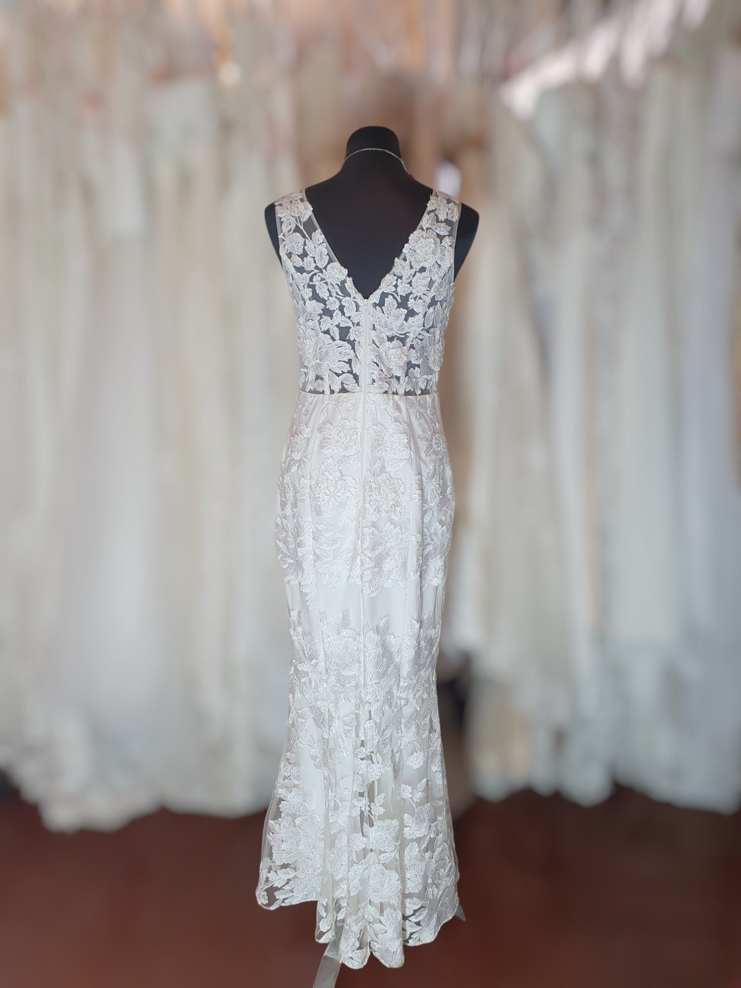 J'Adore Fit & Flare Floral Lace Sleeveless Gown