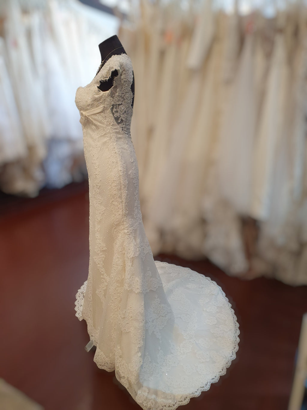 Pronovias Beading & Bow Cap Sleeve Gown
