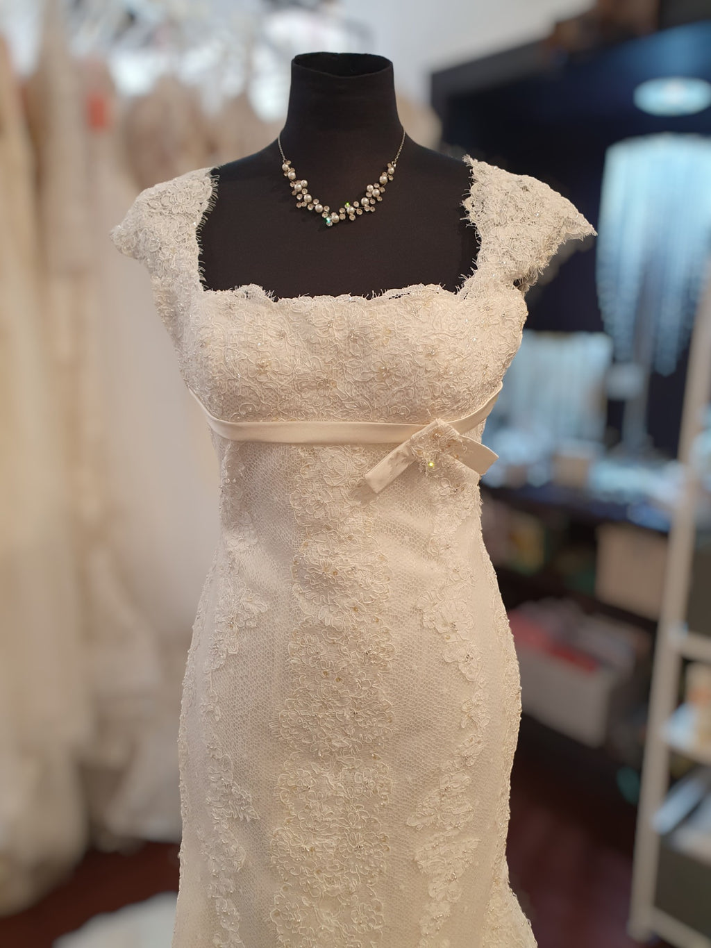 Pronovias Beading & Bow Cap Sleeve Gown