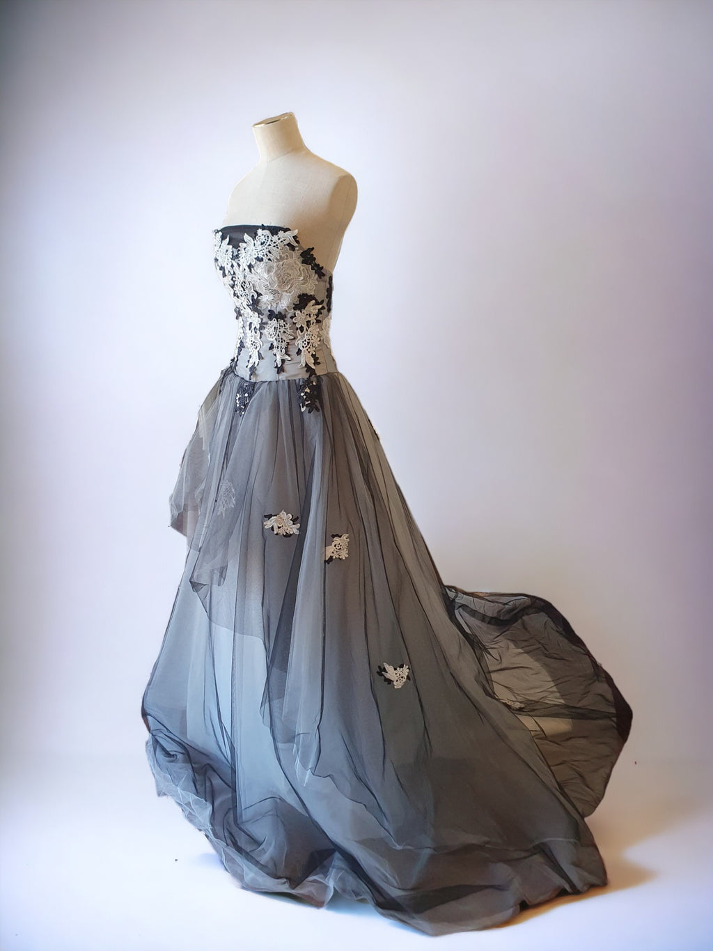 Black and White Tulle Gown