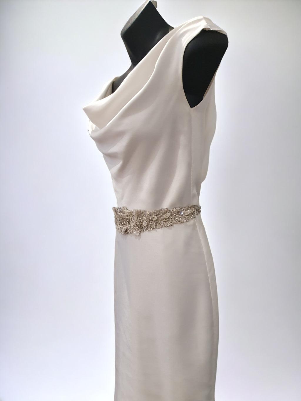 Midi Cowl Neck Wedding Gown with Diamonte Belt