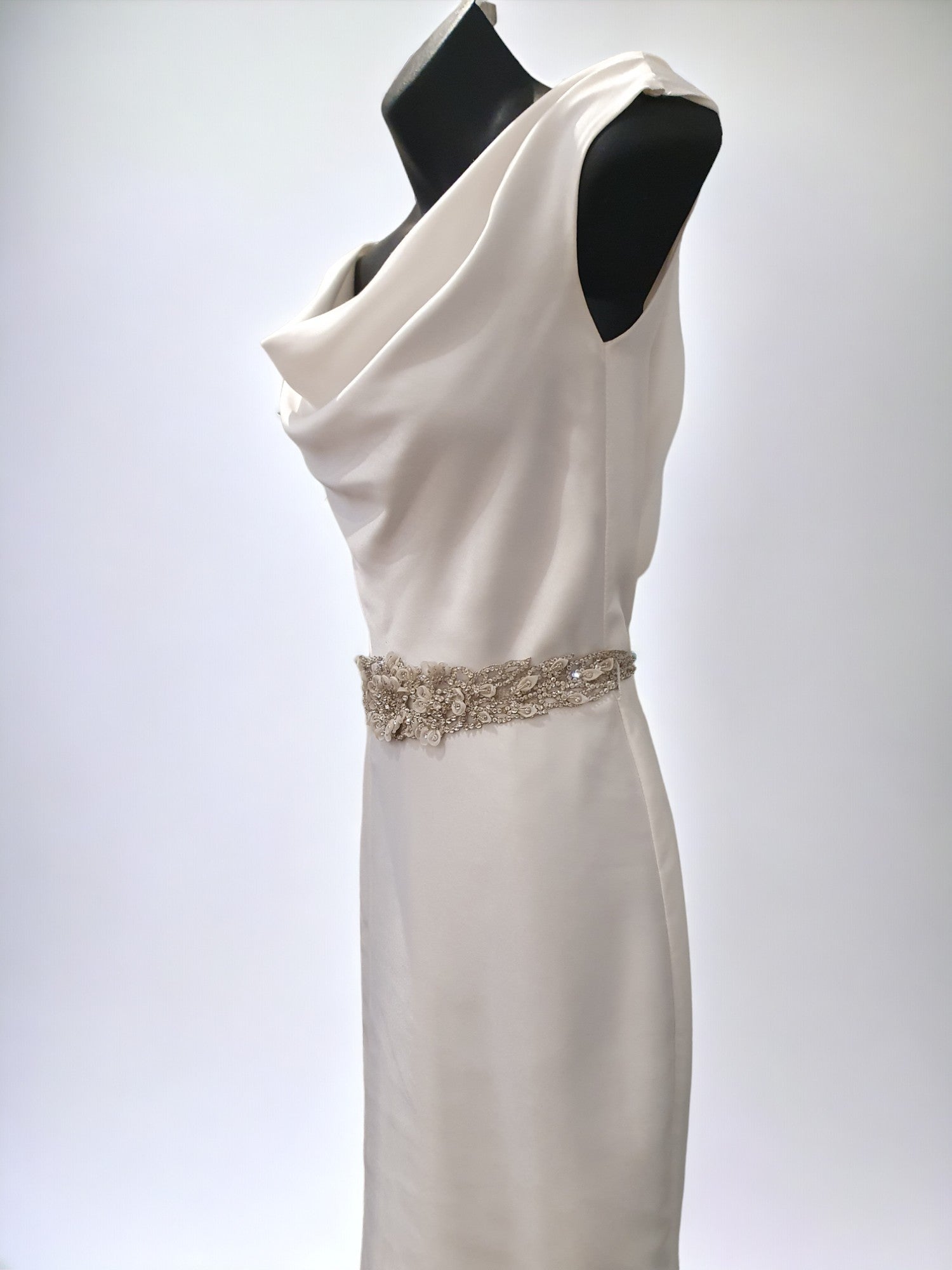 Midi Cowl Neck Wedding Gown with Diamonte Belt
