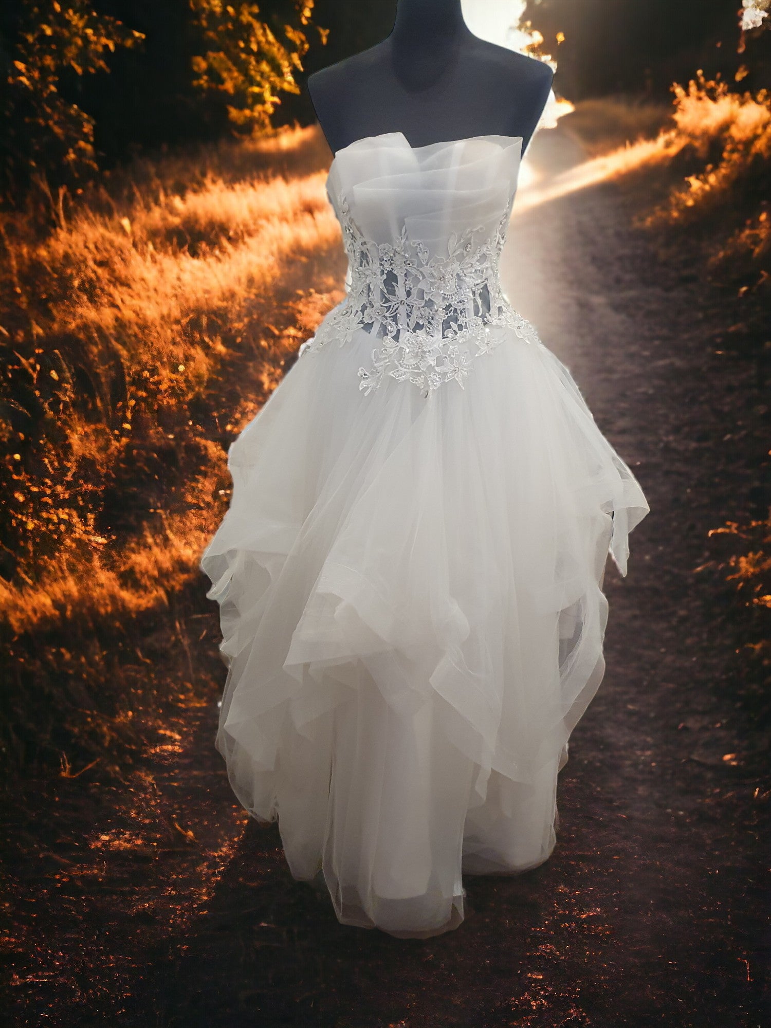 Duo Man Qi Ballgown with Floral Embroidery