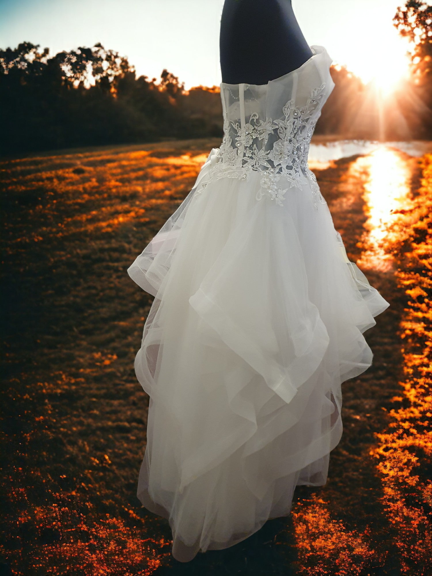 Duo Man Qi Ballgown with Floral Embroidery