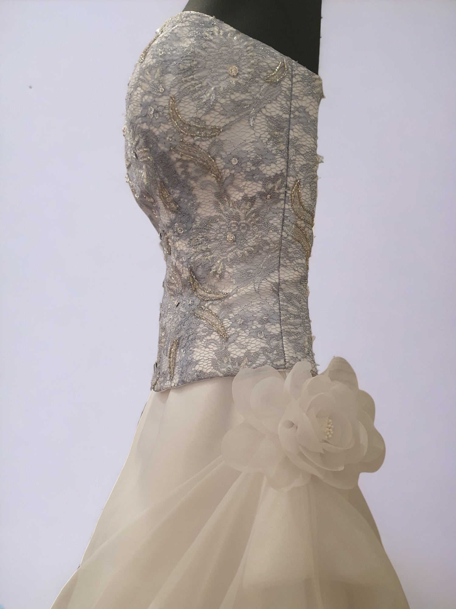 Silver/Blue Wedding Gown with Flower Decal