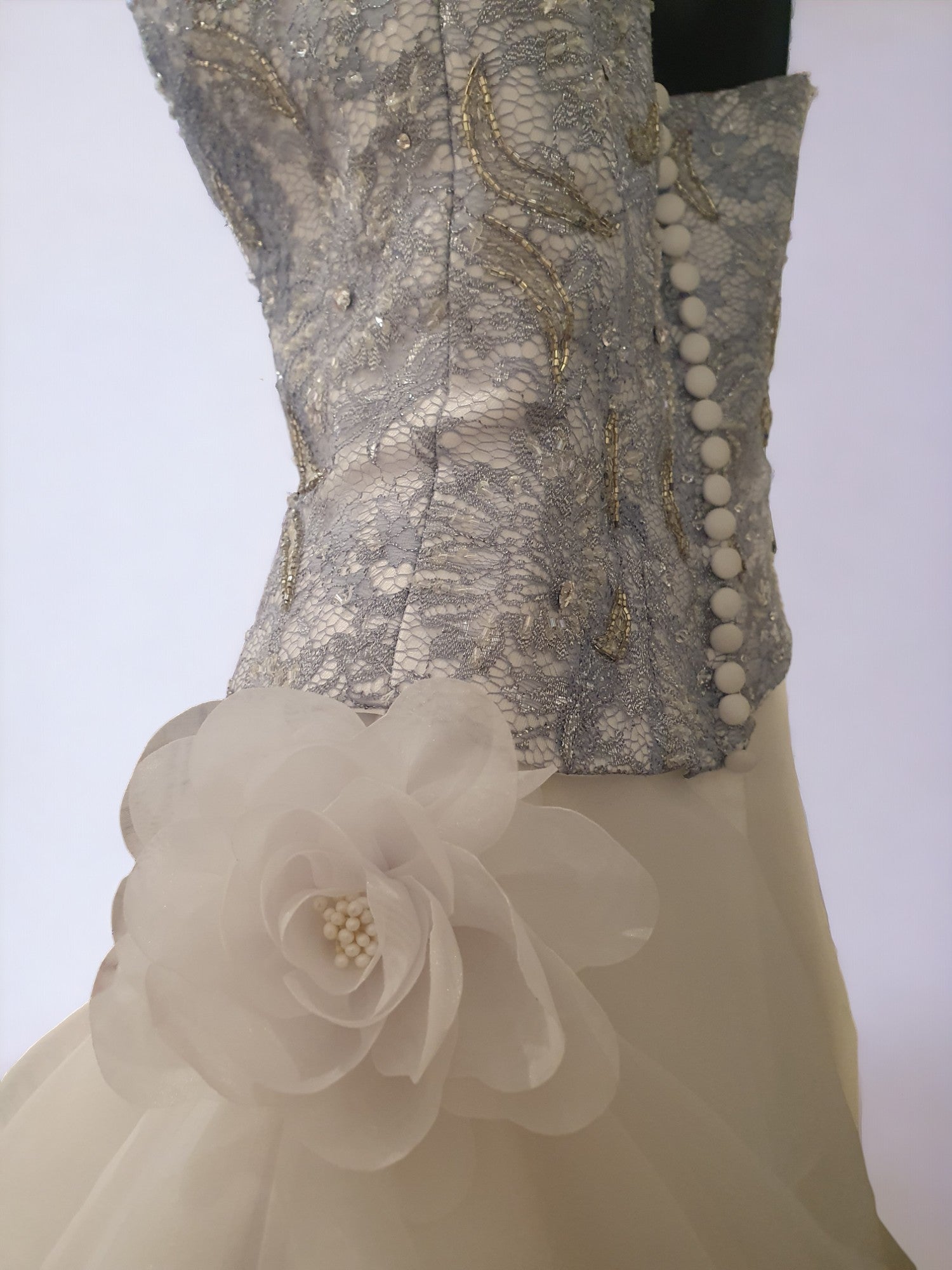Silver/Blue Wedding Gown with Flower Decal