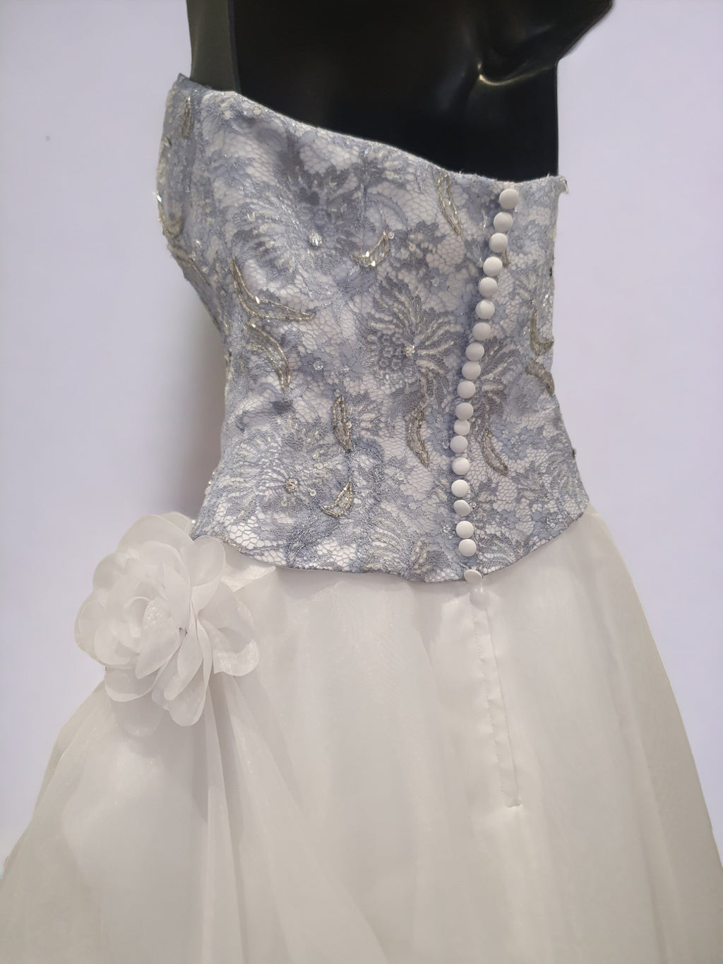 Silver/Blue Wedding Gown with Flower Decal