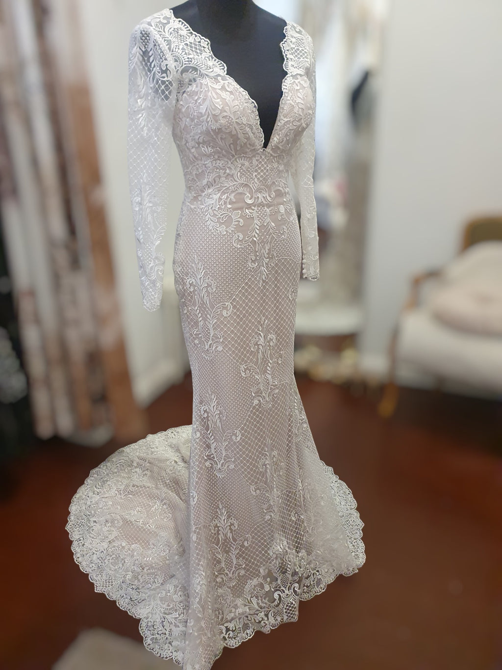 Lace with Mocha Long Sleeve Gown