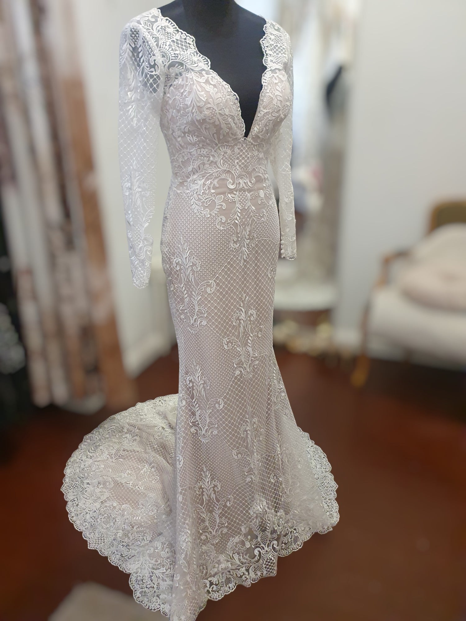 Lace with Mocha Long Sleeve Gown
