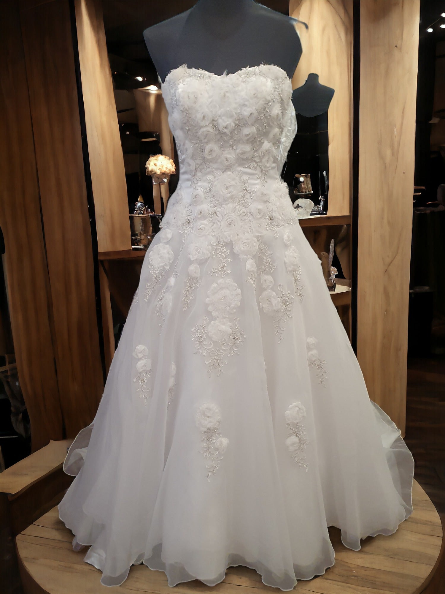 Mary's Size 8 Strapless Wedding Dress With 3D Roses