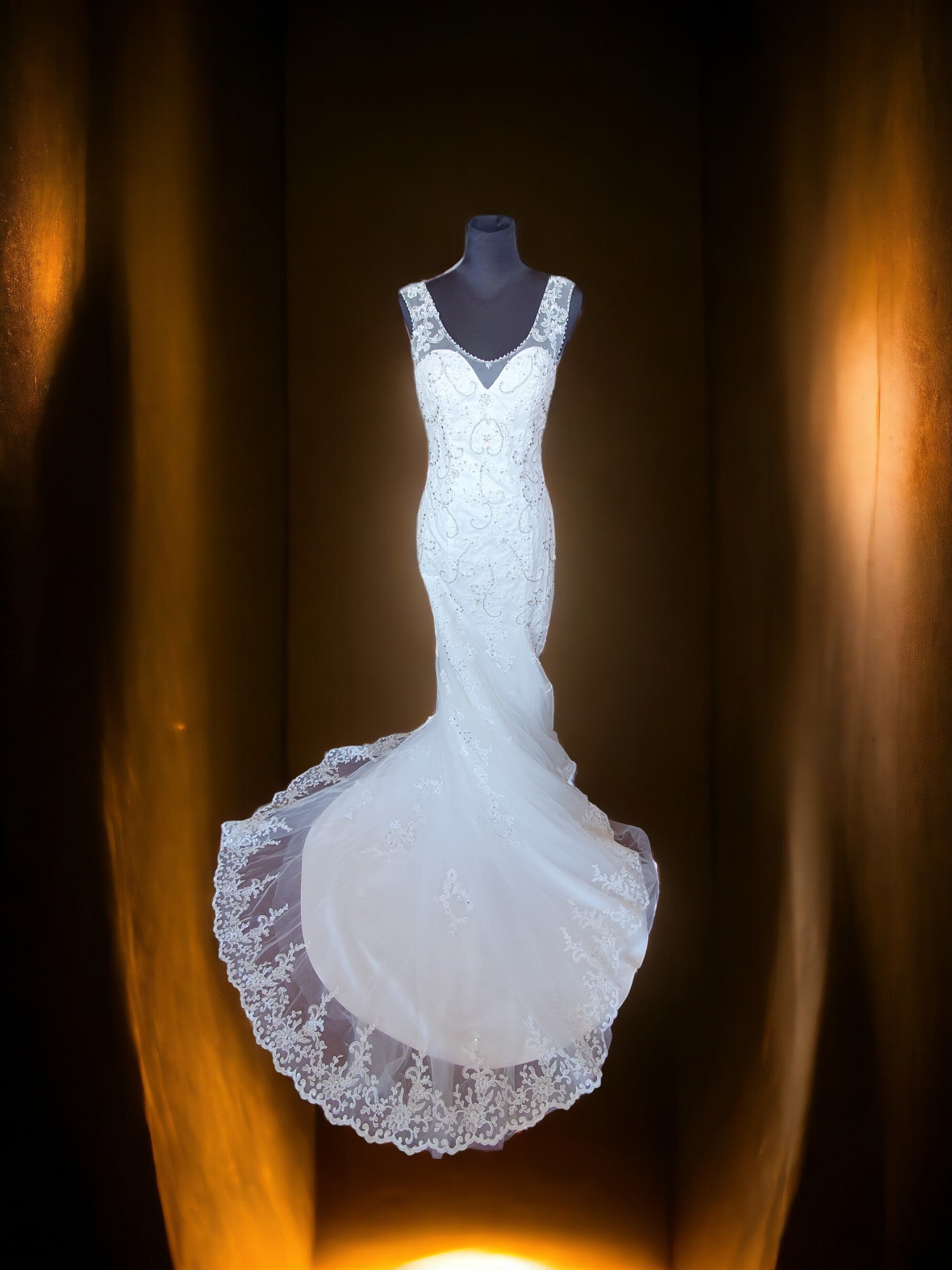 Brand New Sleeveless Fit & Flare Beaded Gown