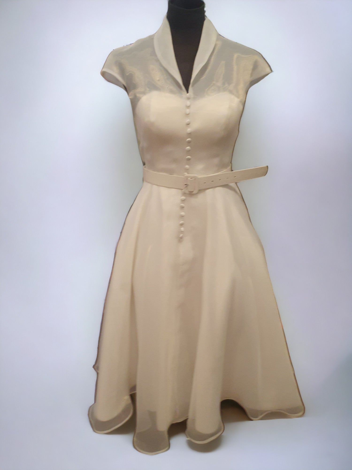 TS Couture Size 10 White Tea Wedding Dress With Cap Sleeves