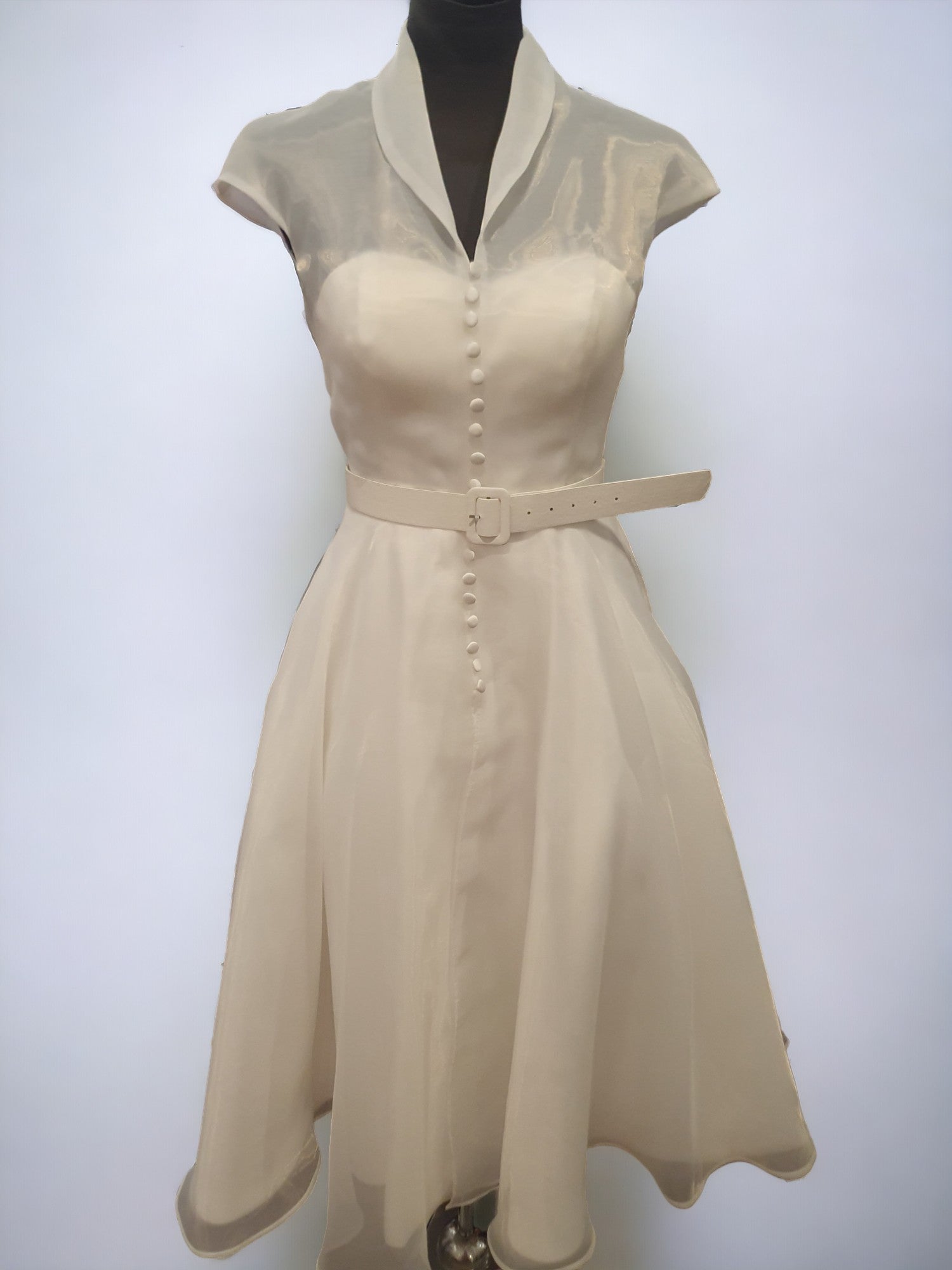 TS Couture Size 10 White Tea Wedding Dress With Cap Sleeves