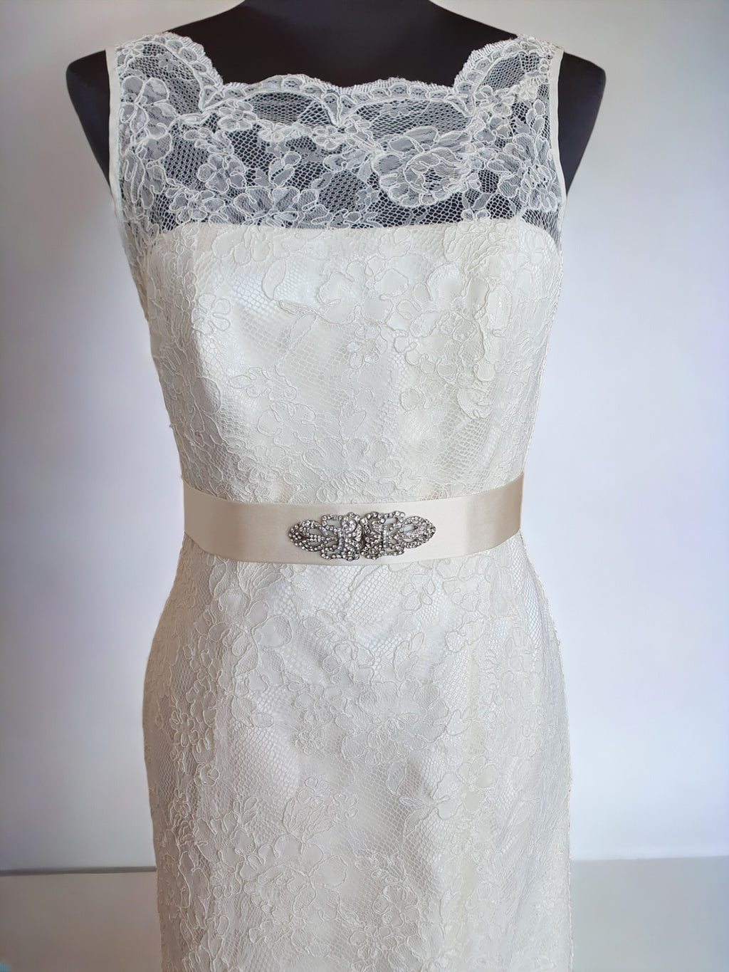 Augusta Jones Lace Fit & Flare Gown with Optional Belt
