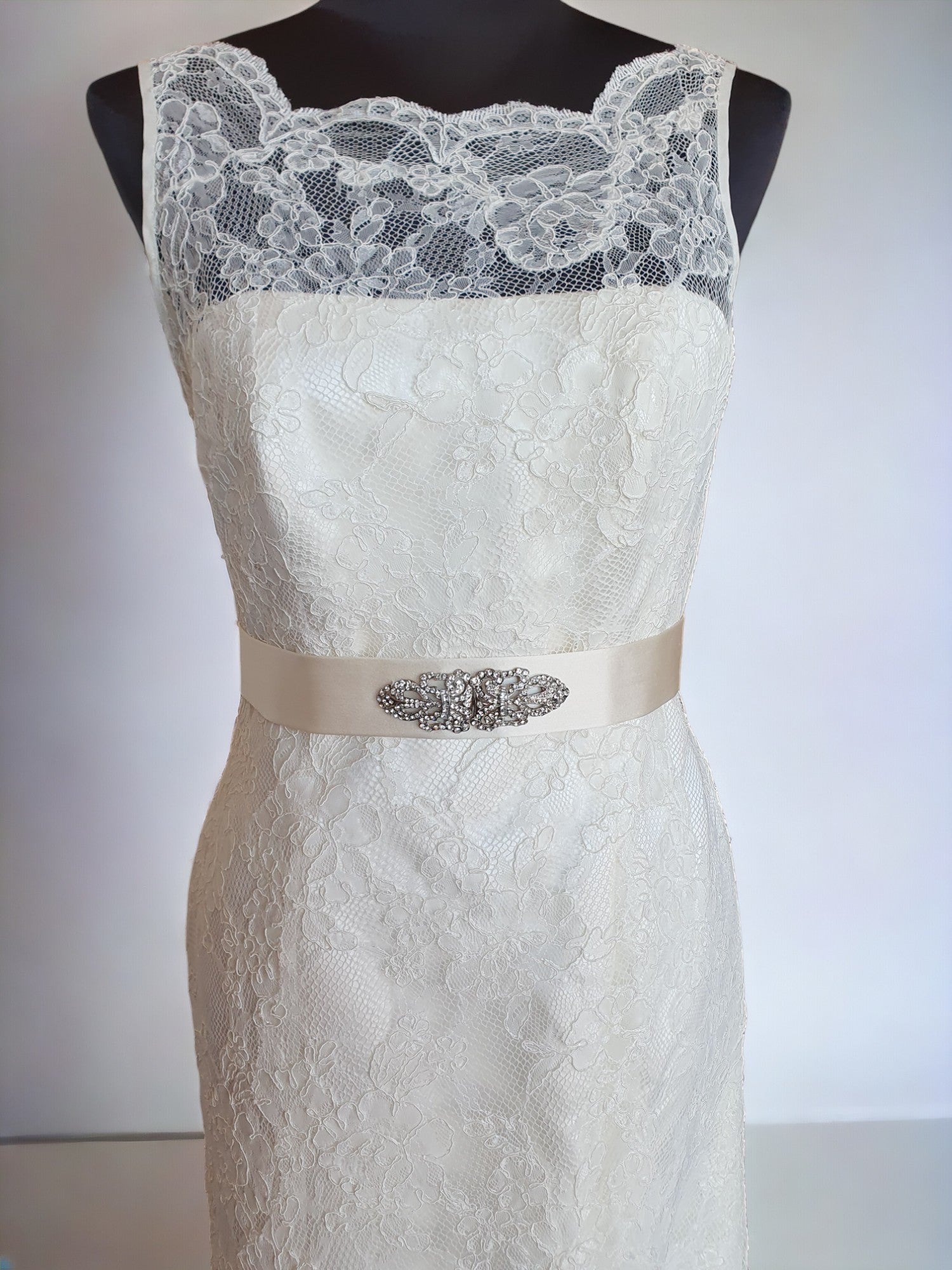 Augusta Jones Lace Fit & Flare Gown with Optional Belt