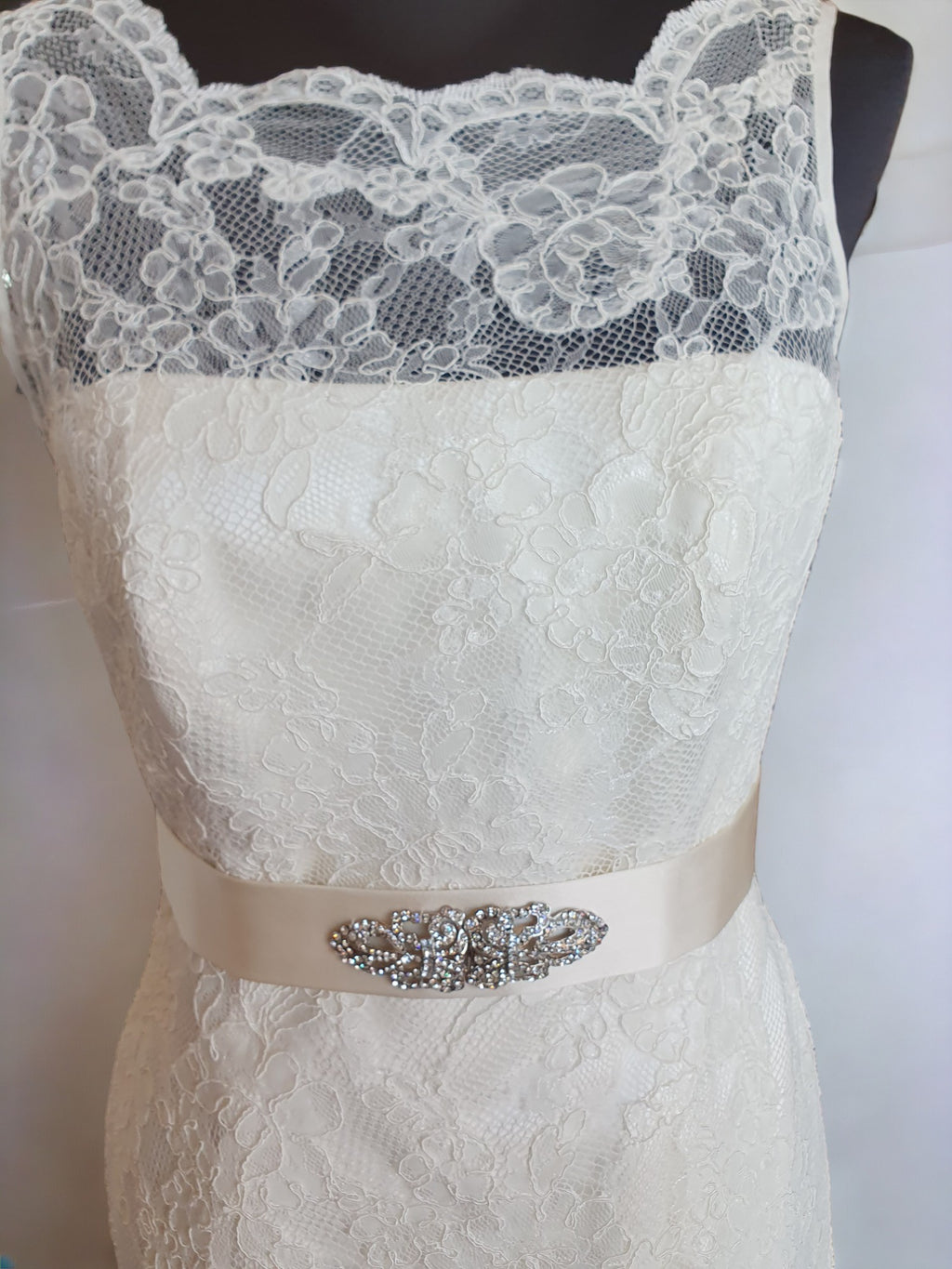 Augusta Jones Lace Fit & Flare Gown with Optional Belt