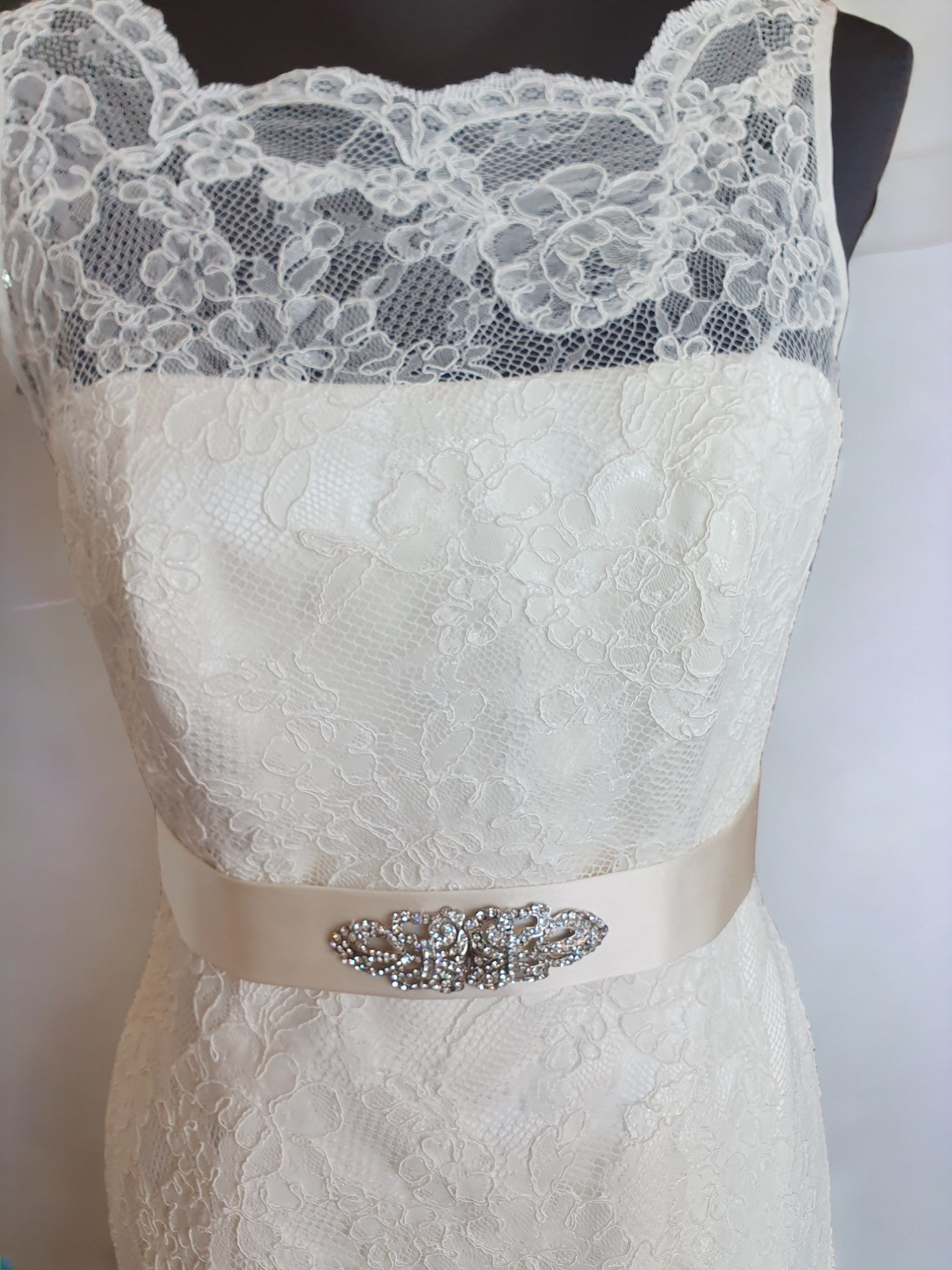 Augusta Jones Lace Fit & Flare Gown with Optional Belt