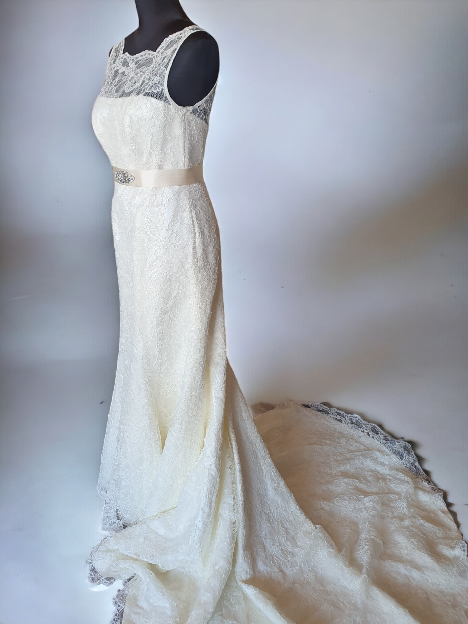 Augusta Jones Lace Fit & Flare Gown with Optional Belt