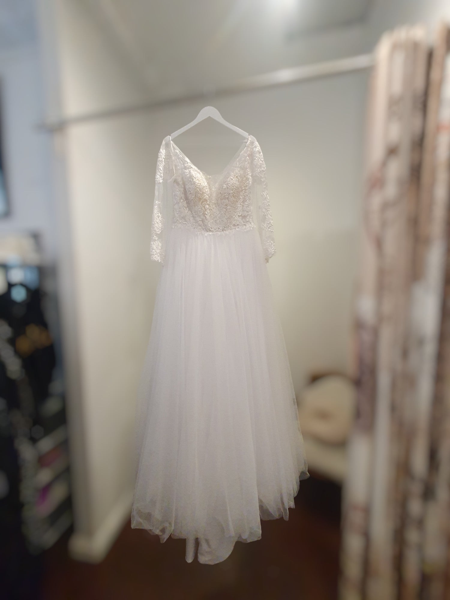Long Sleeve Lace & Tulle A-Line Gown