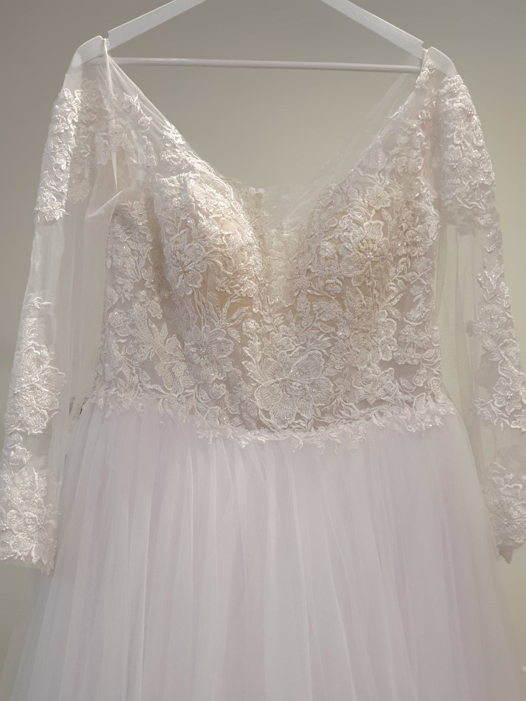 Long Sleeve Lace & Tulle A-Line Gown