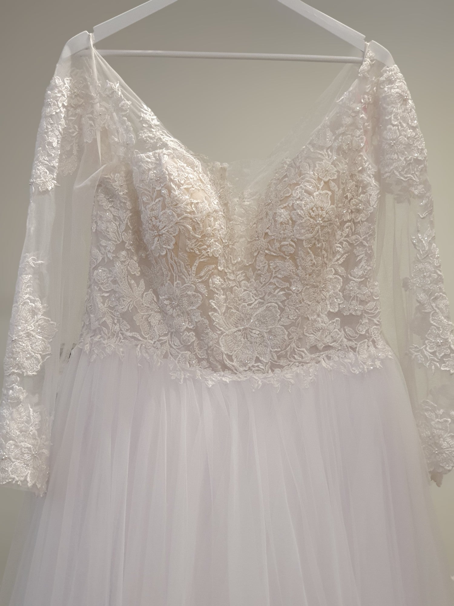Long Sleeve Lace & Tulle A-Line Gown