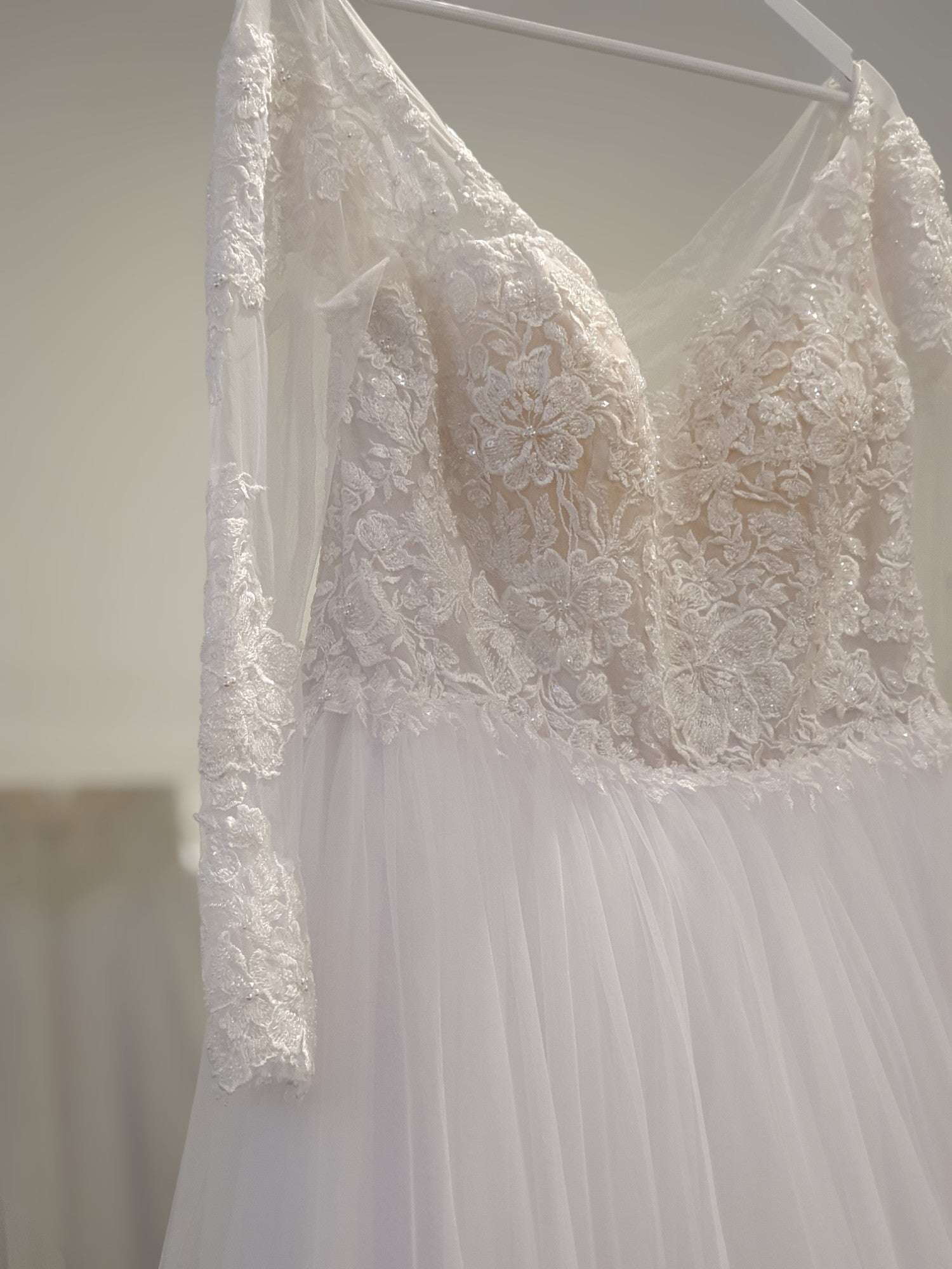 Long Sleeve Lace & Tulle A-Line Gown