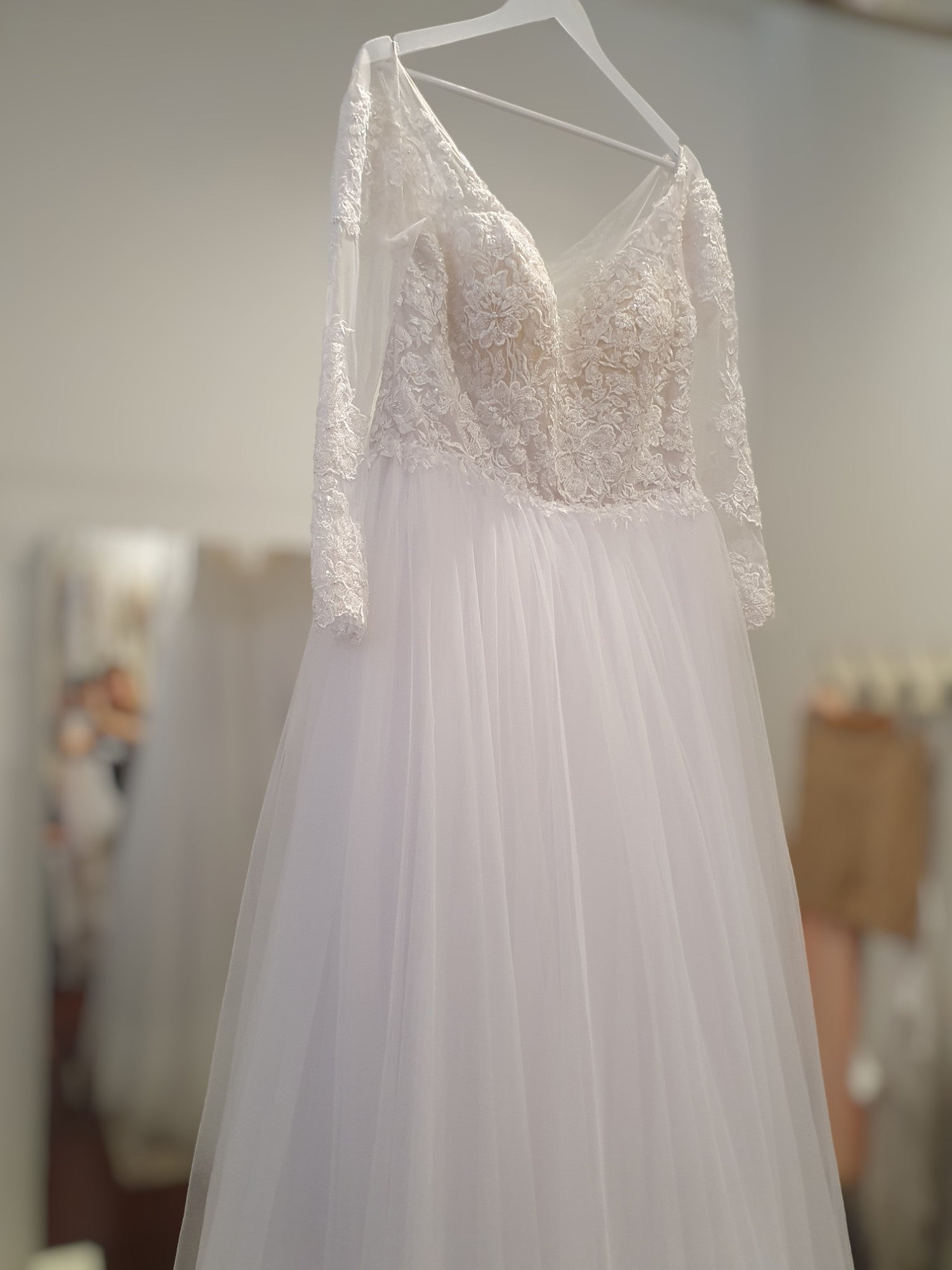 Long Sleeve Lace & Tulle A-Line Gown