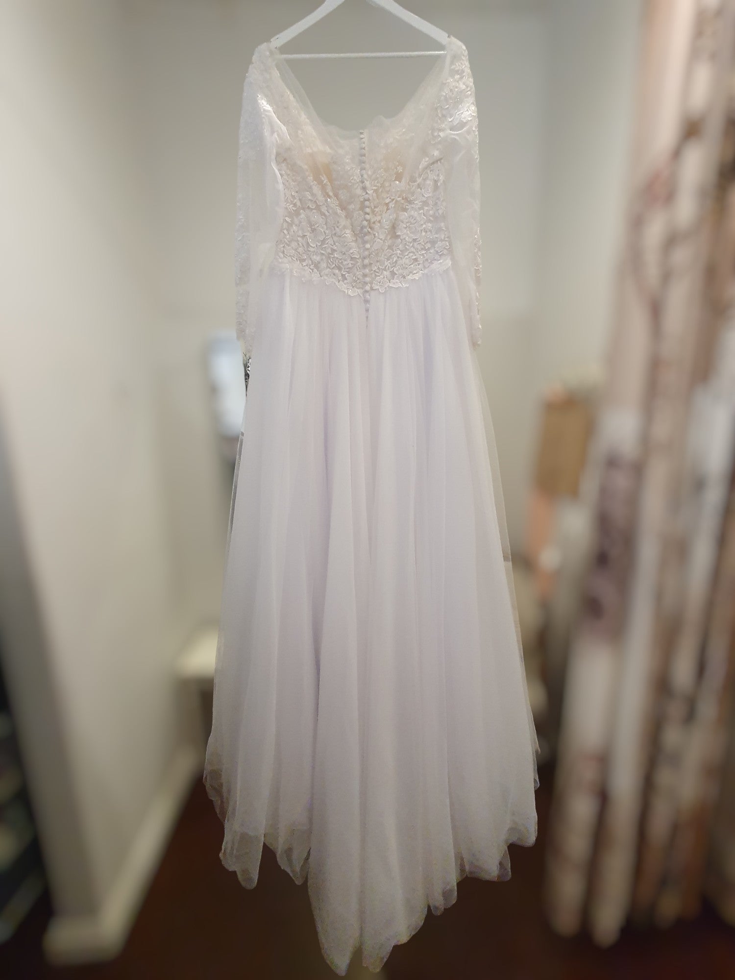 Long Sleeve Lace & Tulle A-Line Gown