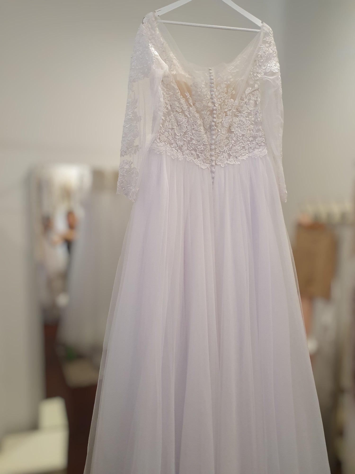 Long Sleeve Lace & Tulle A-Line Gown