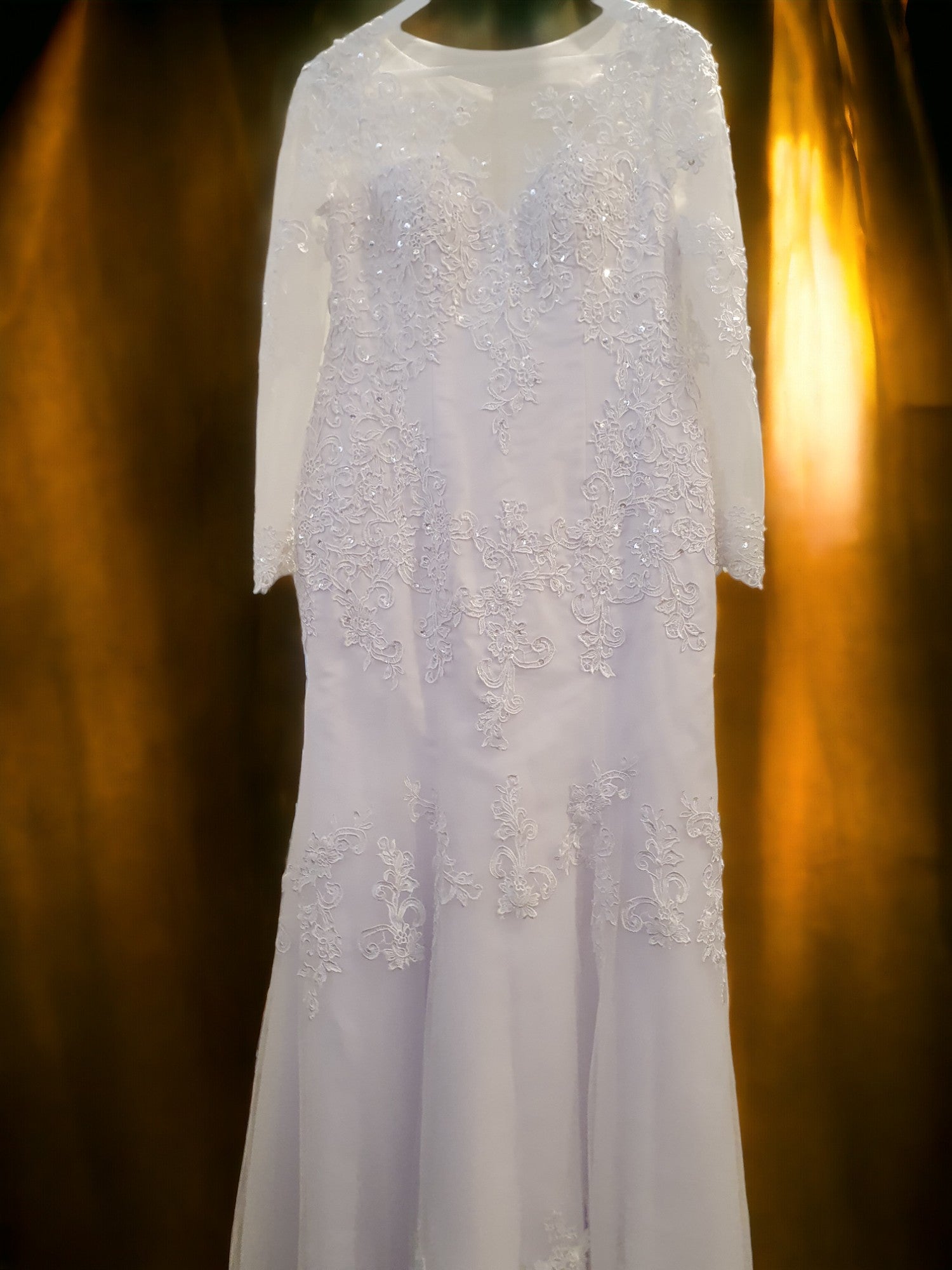 Fit and Flare Lace Gown with Sleeves