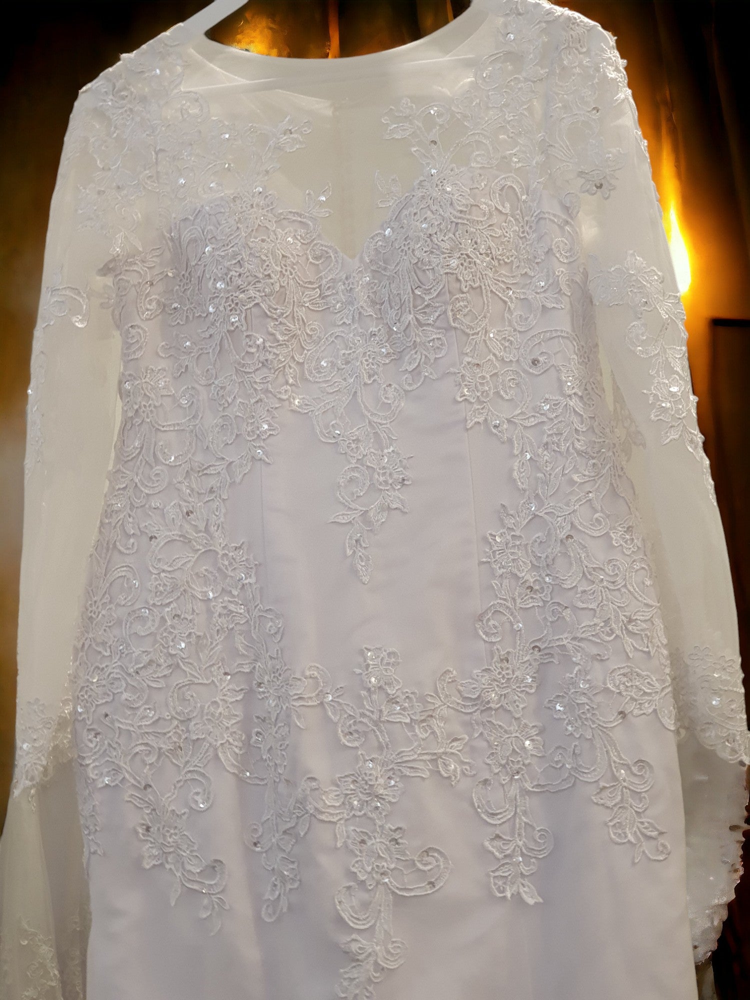 Fit and Flare Lace Gown with Sleeves