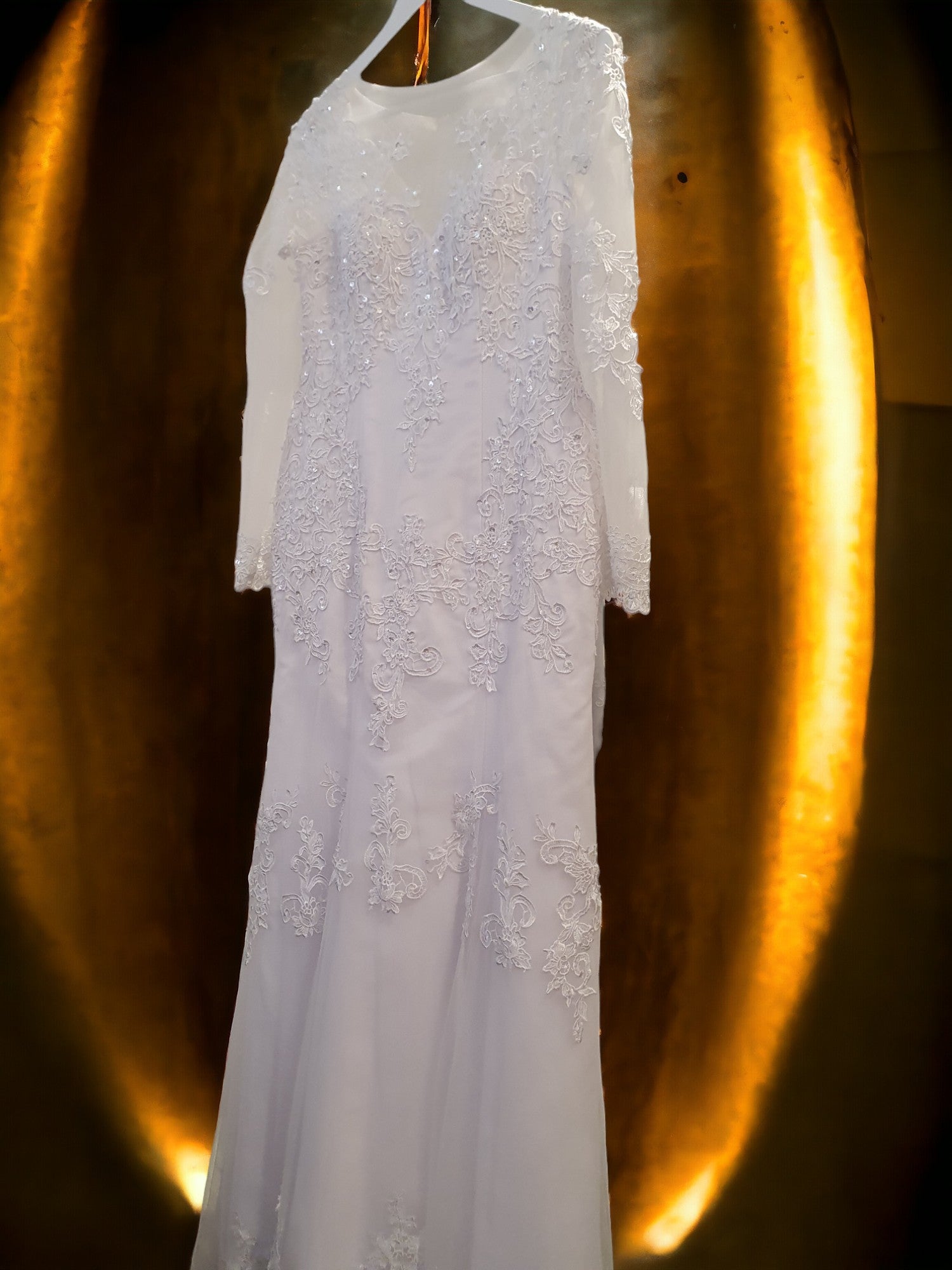 Fit and Flare Lace Gown with Sleeves