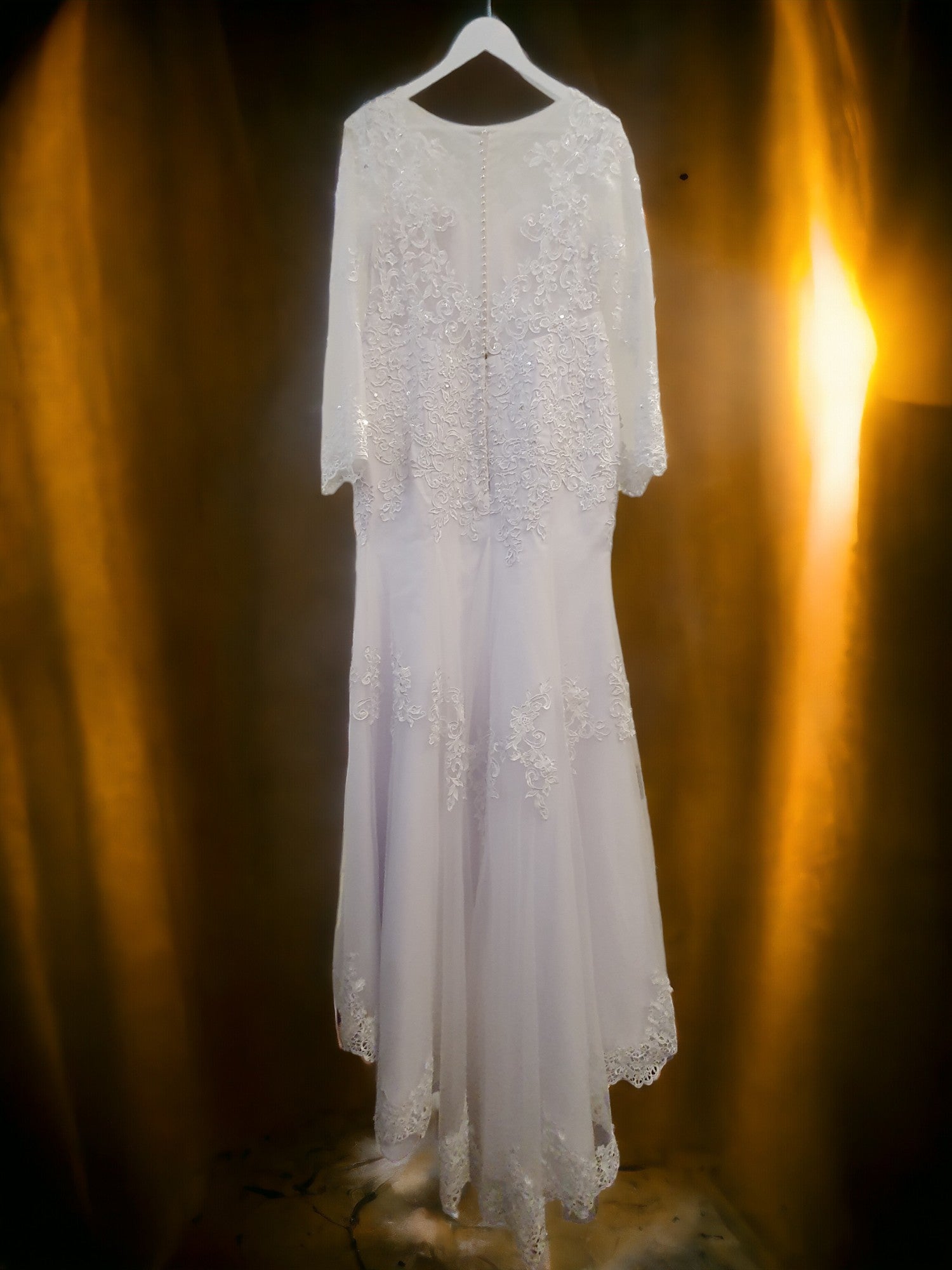 Fit and Flare Lace Gown with Sleeves