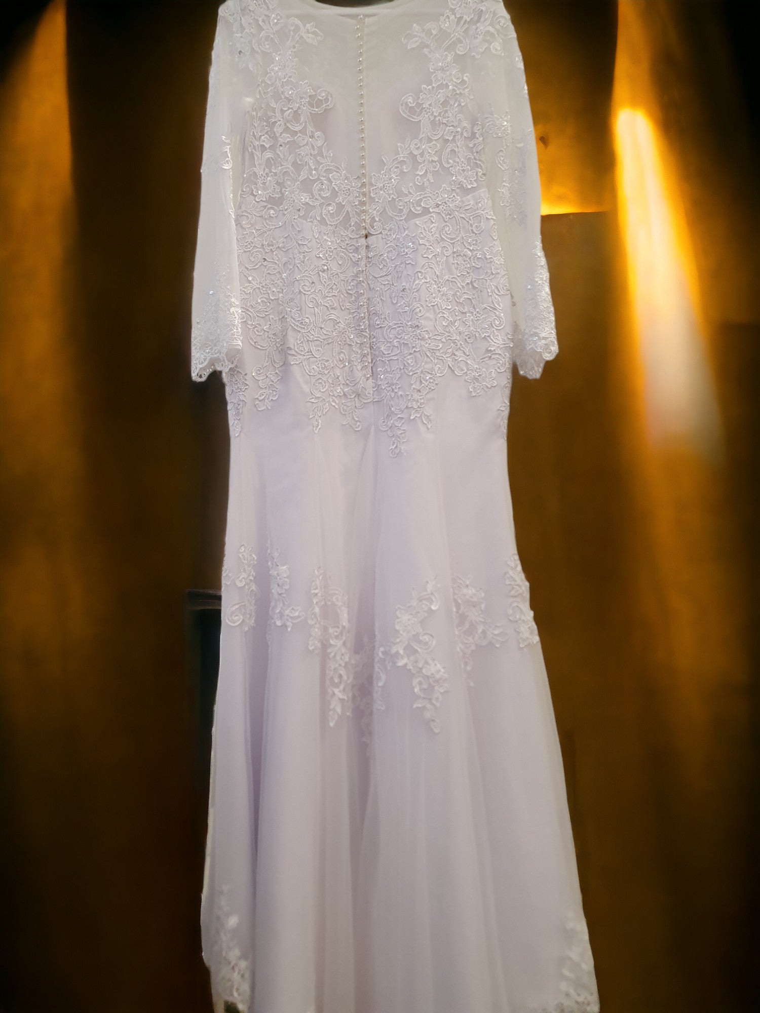 Fit and Flare Lace Gown with Sleeves