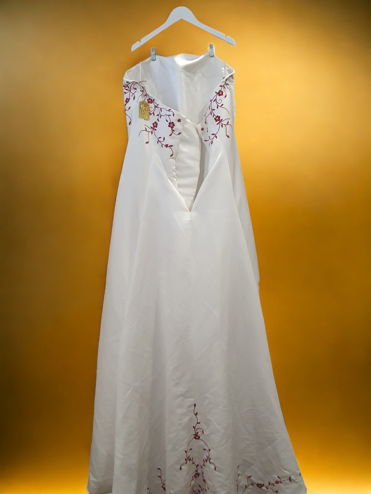 Burgundy Embroidered Strapless Gown