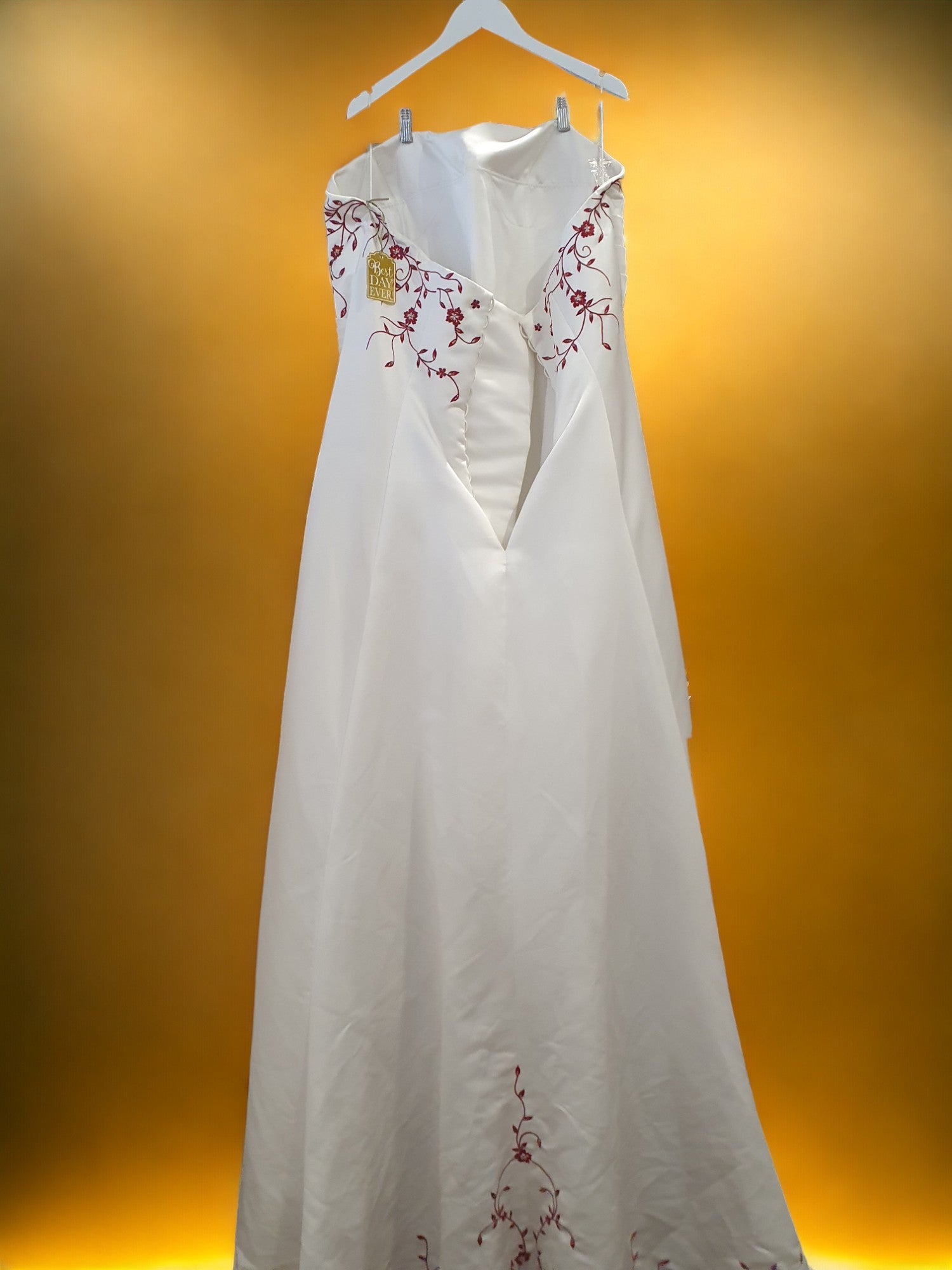 Burgundy Embroidered Strapless Gown