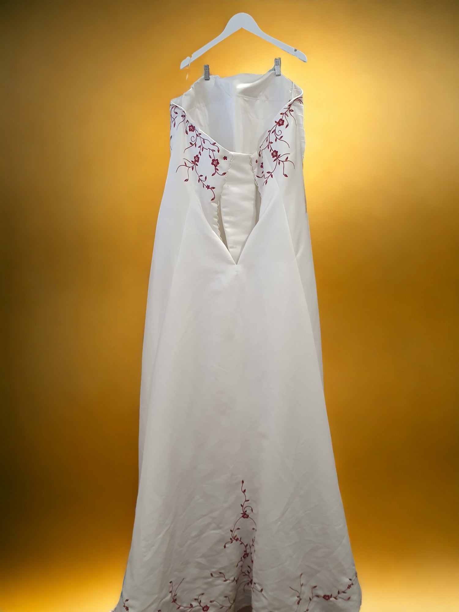 Burgundy Embroidered Strapless Gown