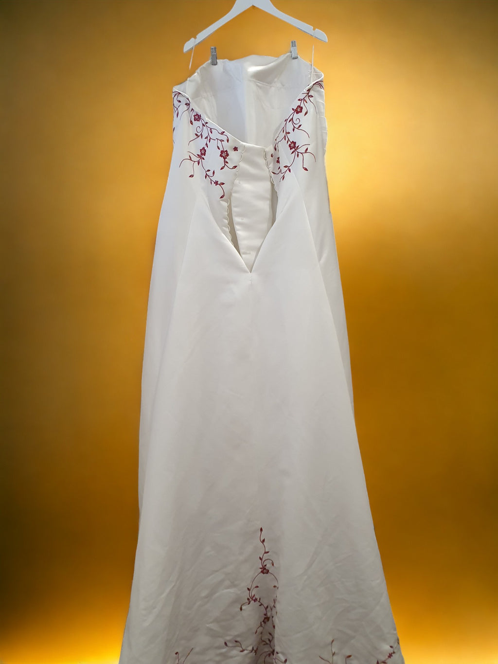 Burgundy Embroidered Strapless Gown