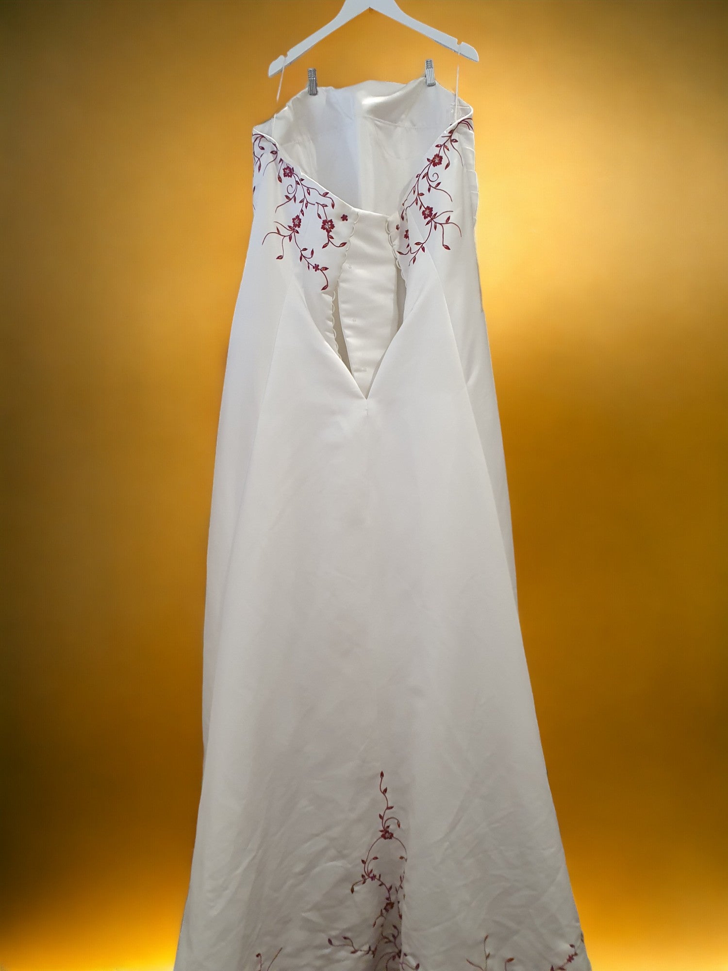 Burgundy Embroidered Strapless Gown