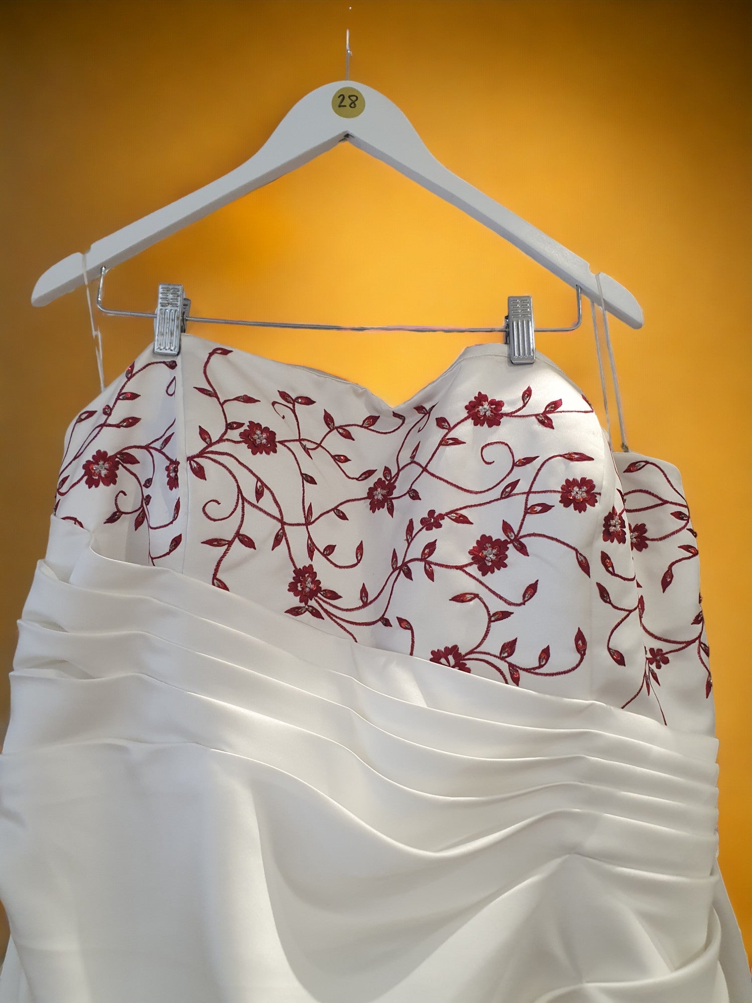 Burgundy Embroidered Strapless Gown