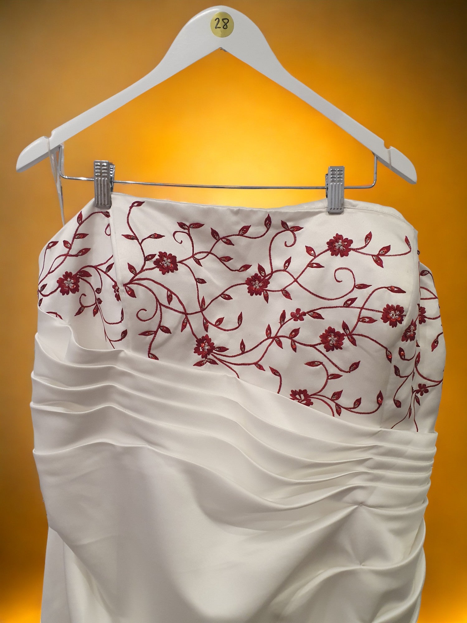 Burgundy Embroidered Strapless Gown