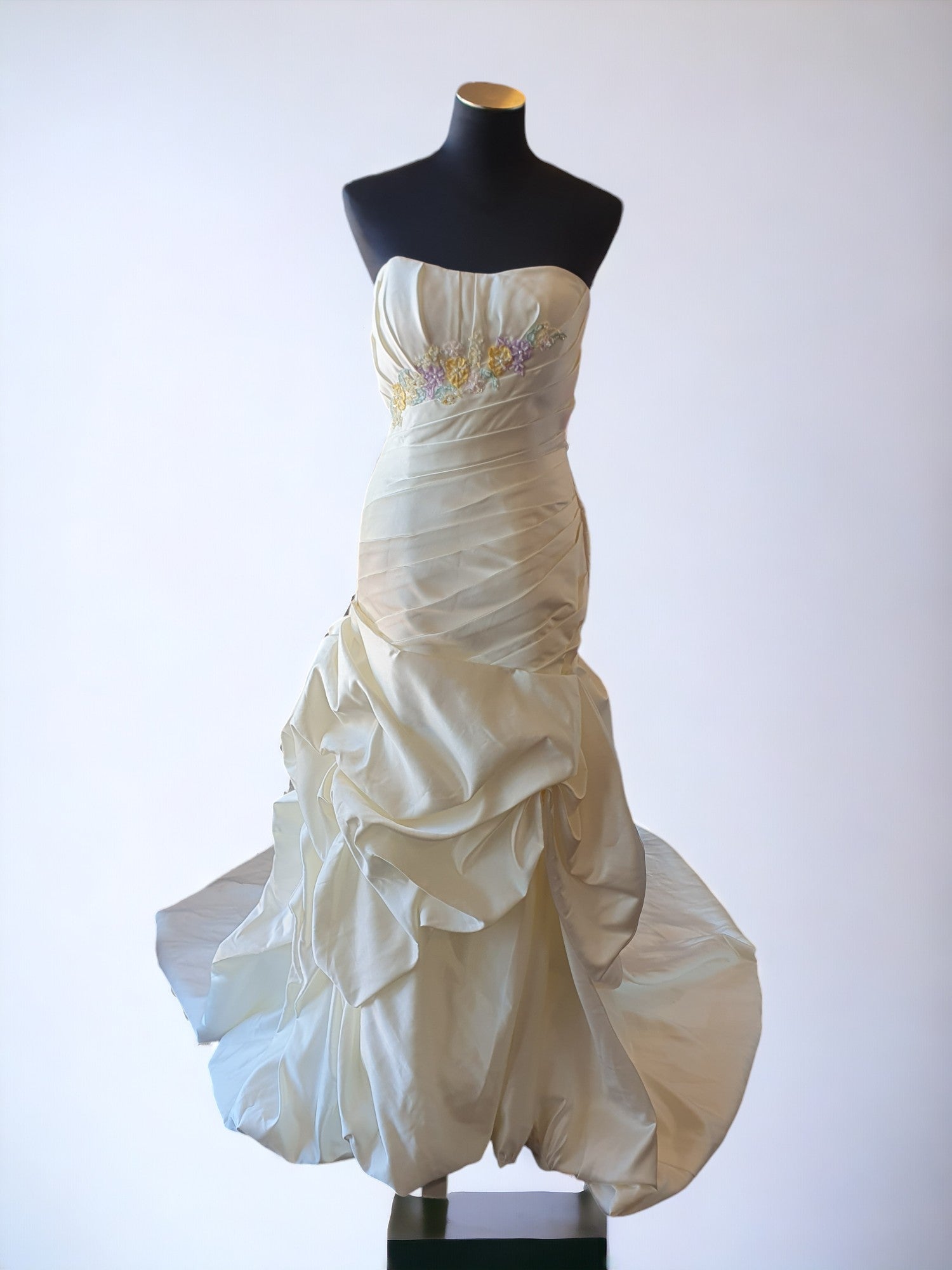 Strapless Cream Gown with Embroidered Florals