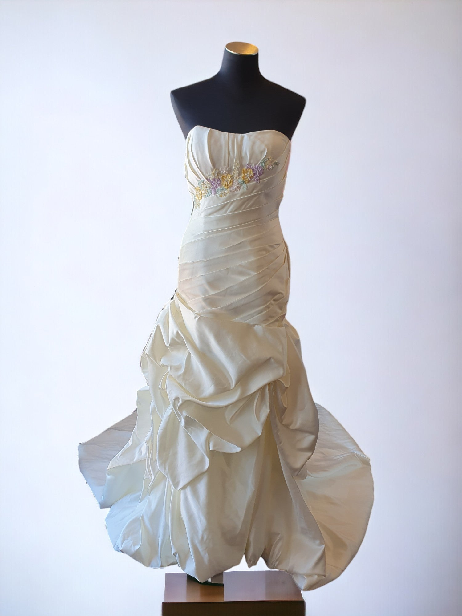 Strapless Cream Gown with Embroidered Florals