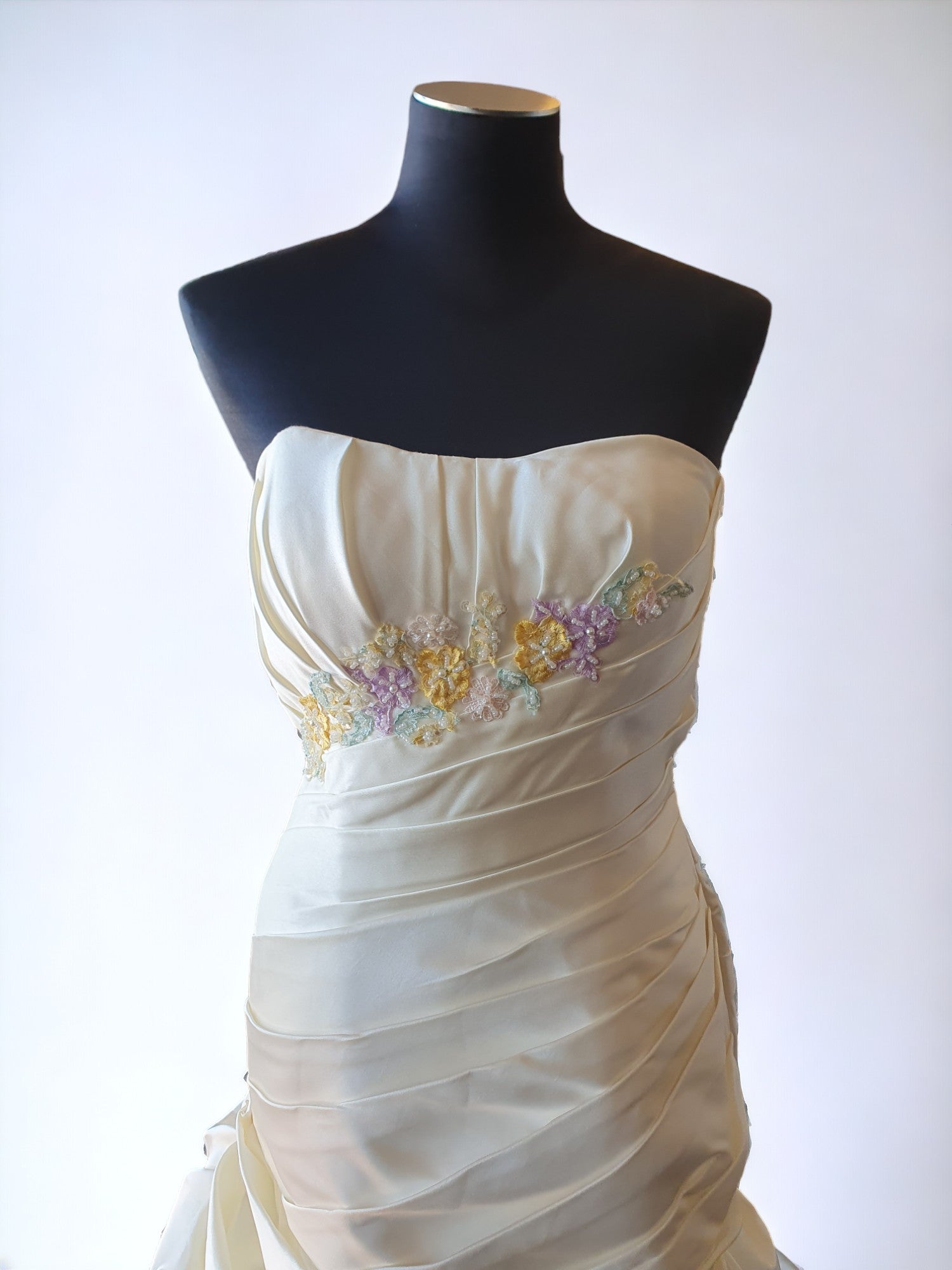 Strapless Cream Gown with Embroidered Florals